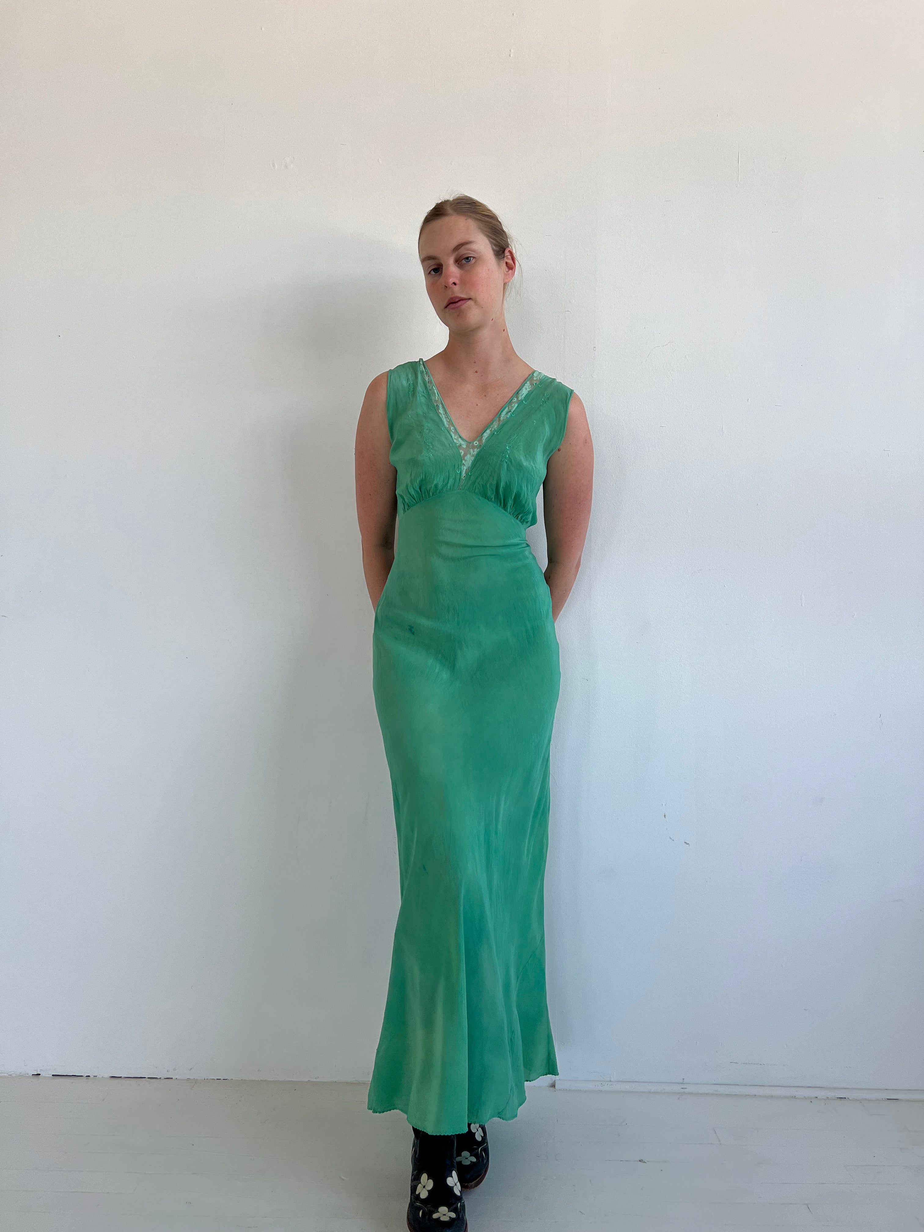 Hand Dyed Green Silk Slip Dress Eveliina Vintage Hand Dyed Green Silk Slip Dress Eveliina Vintage