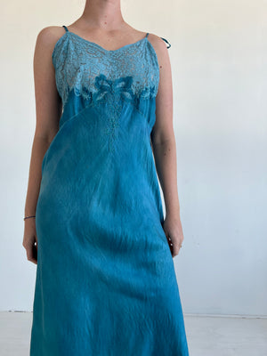 Hand Dyed Ocean Blue Silk Slip Dress