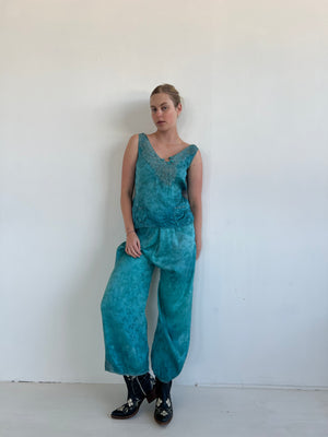 Hand Dyed Ocean Blue Silk Pajama Set