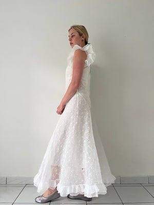 1930's White Eyelet Organza Gown