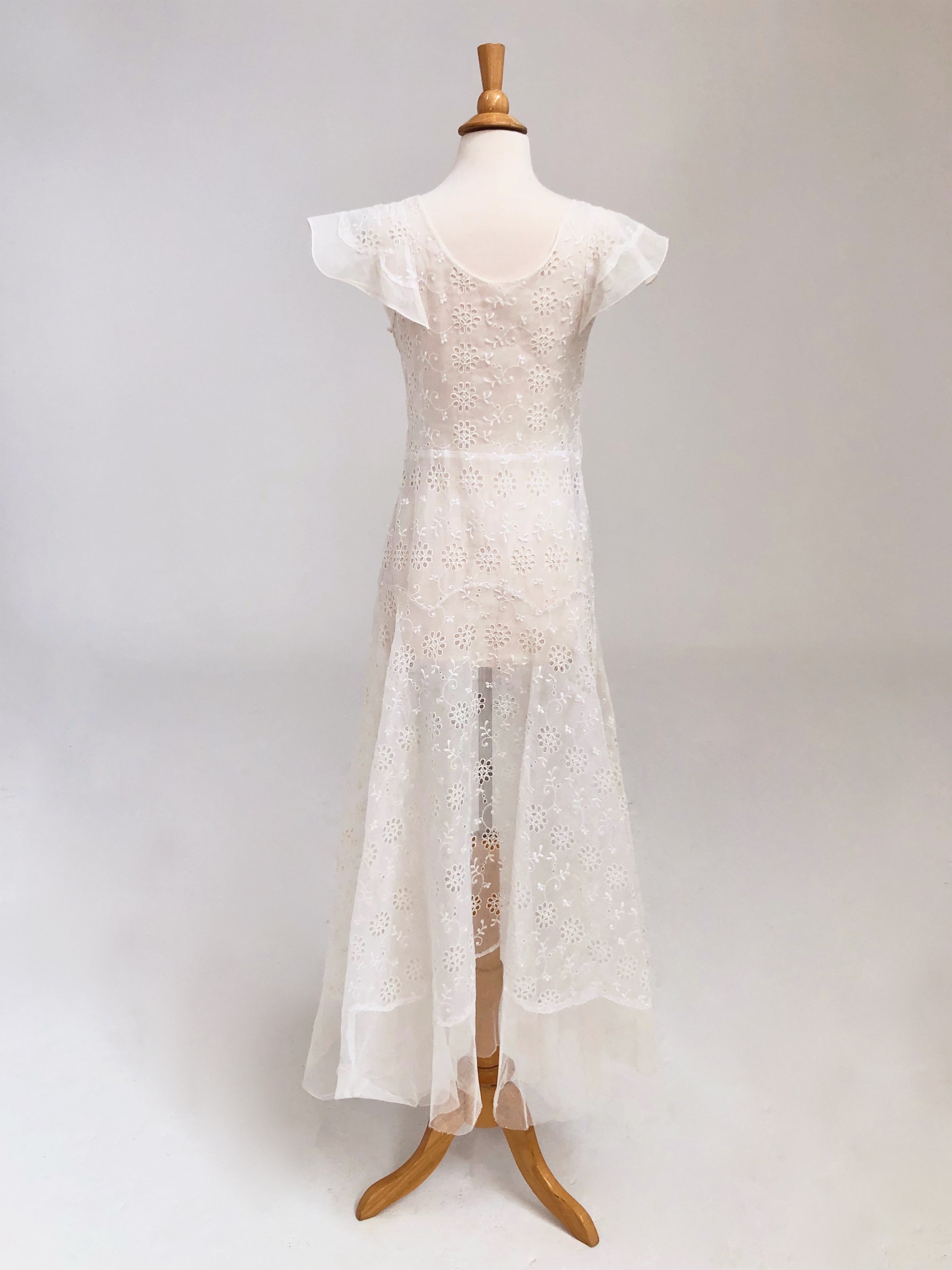 1930's White Organza Eyelet Dress