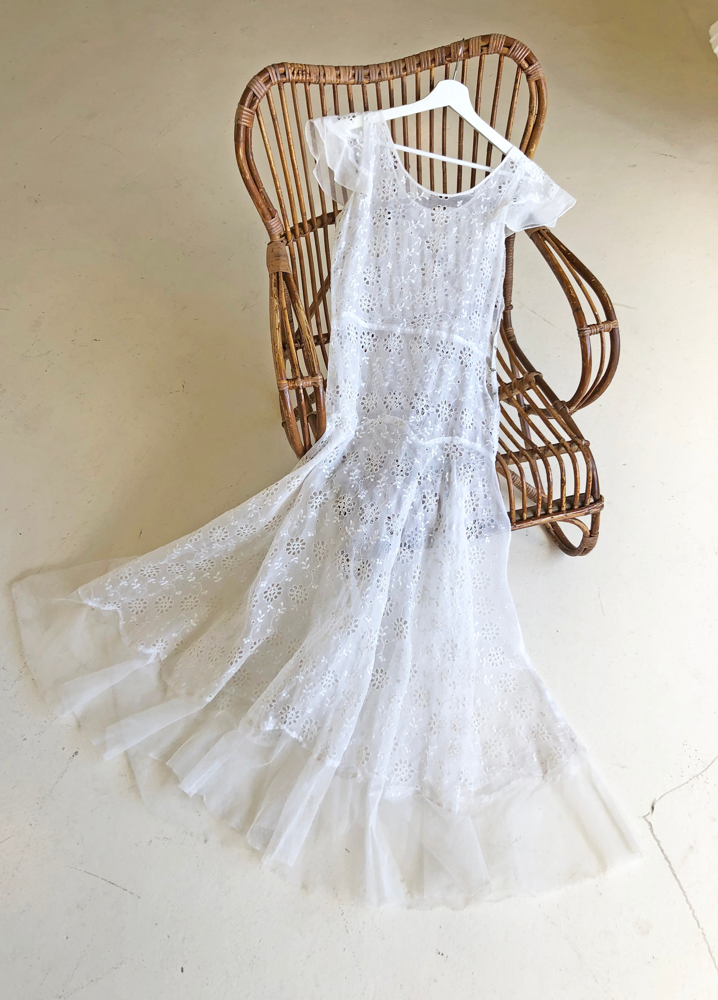1930's White Organza Eyelet Dress