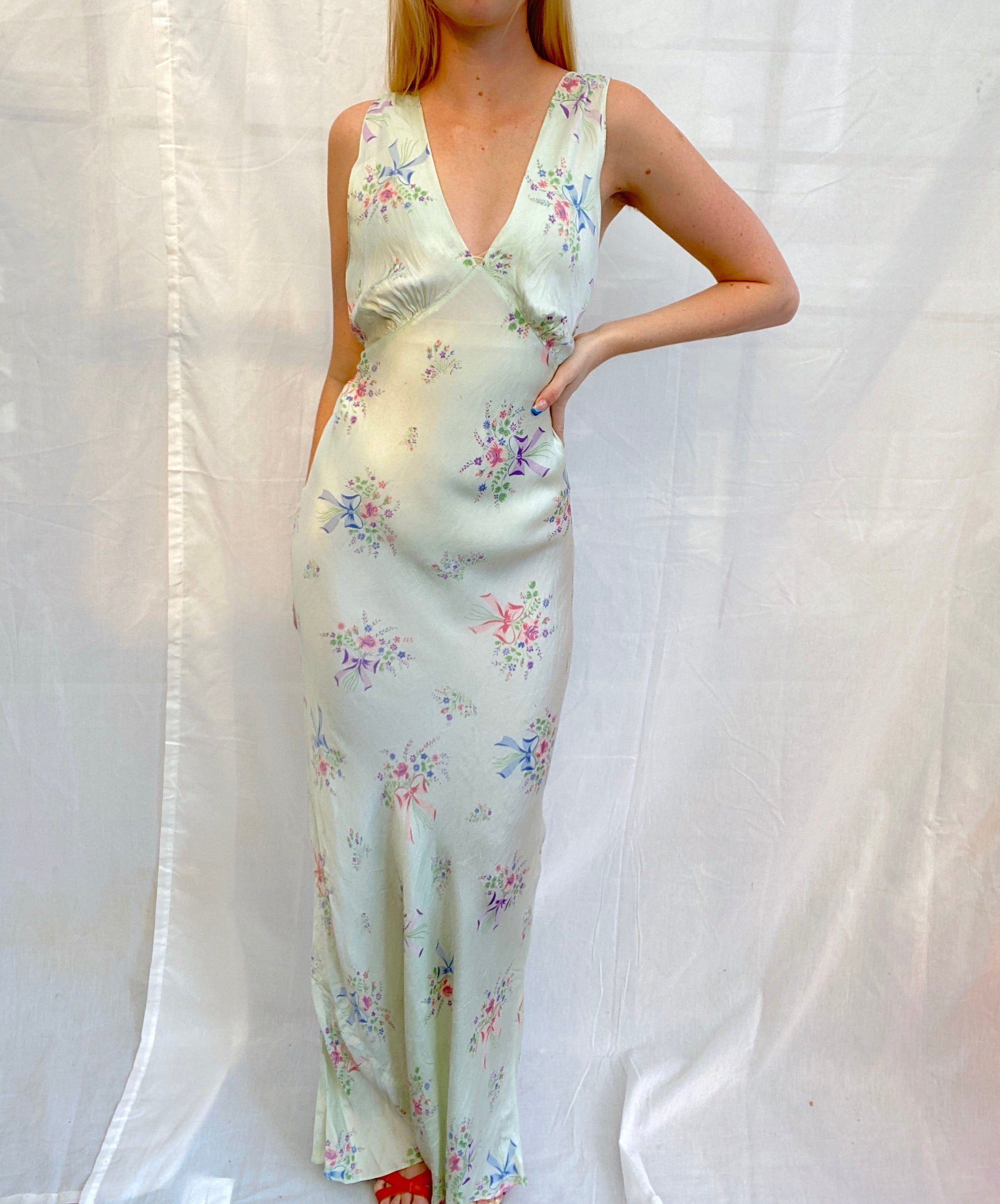1930's Floral and Bow Print Slip