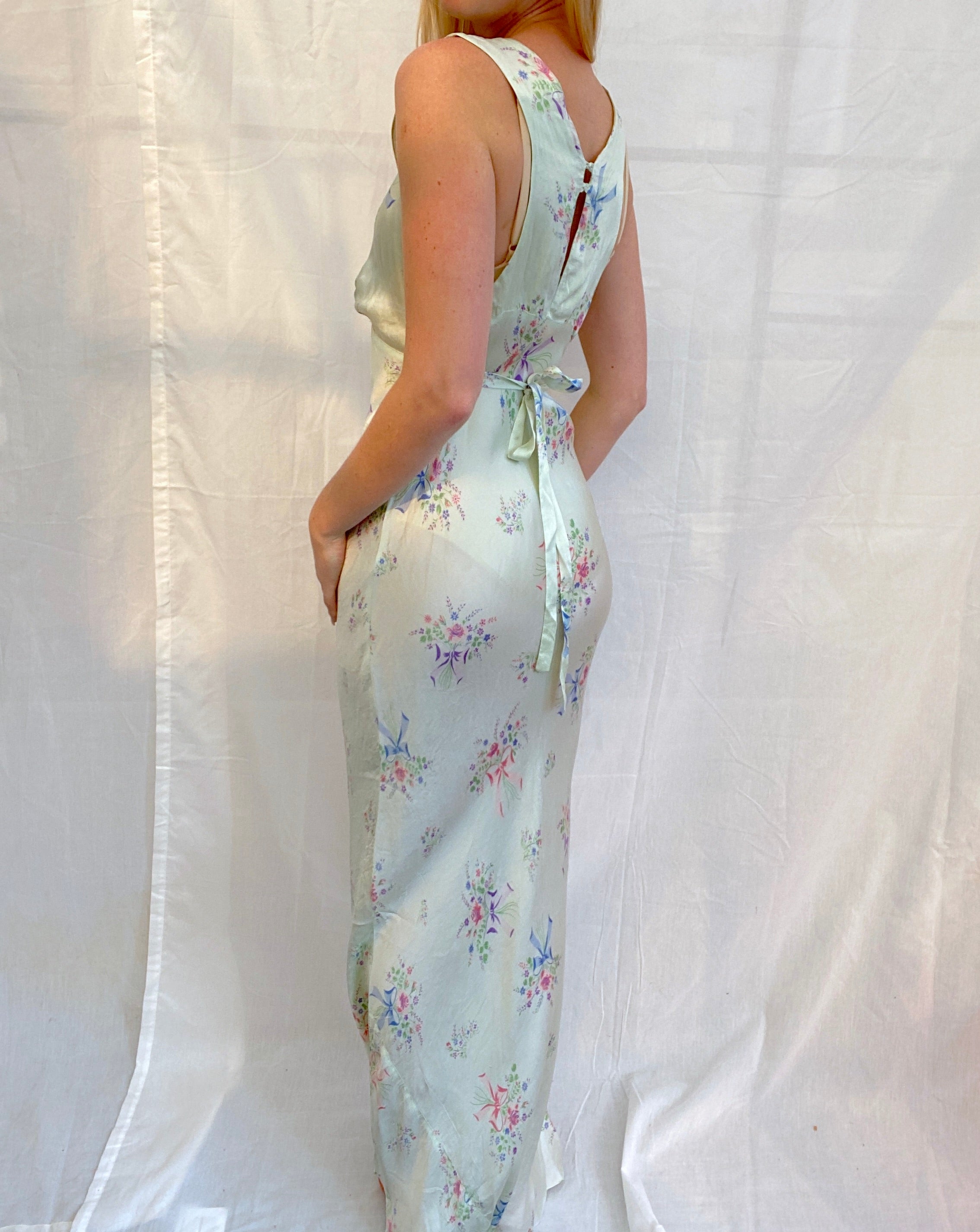 1930's Floral and Bow Print Slip