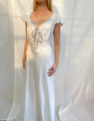 1930's White Slip with Blue Floral Embroidery