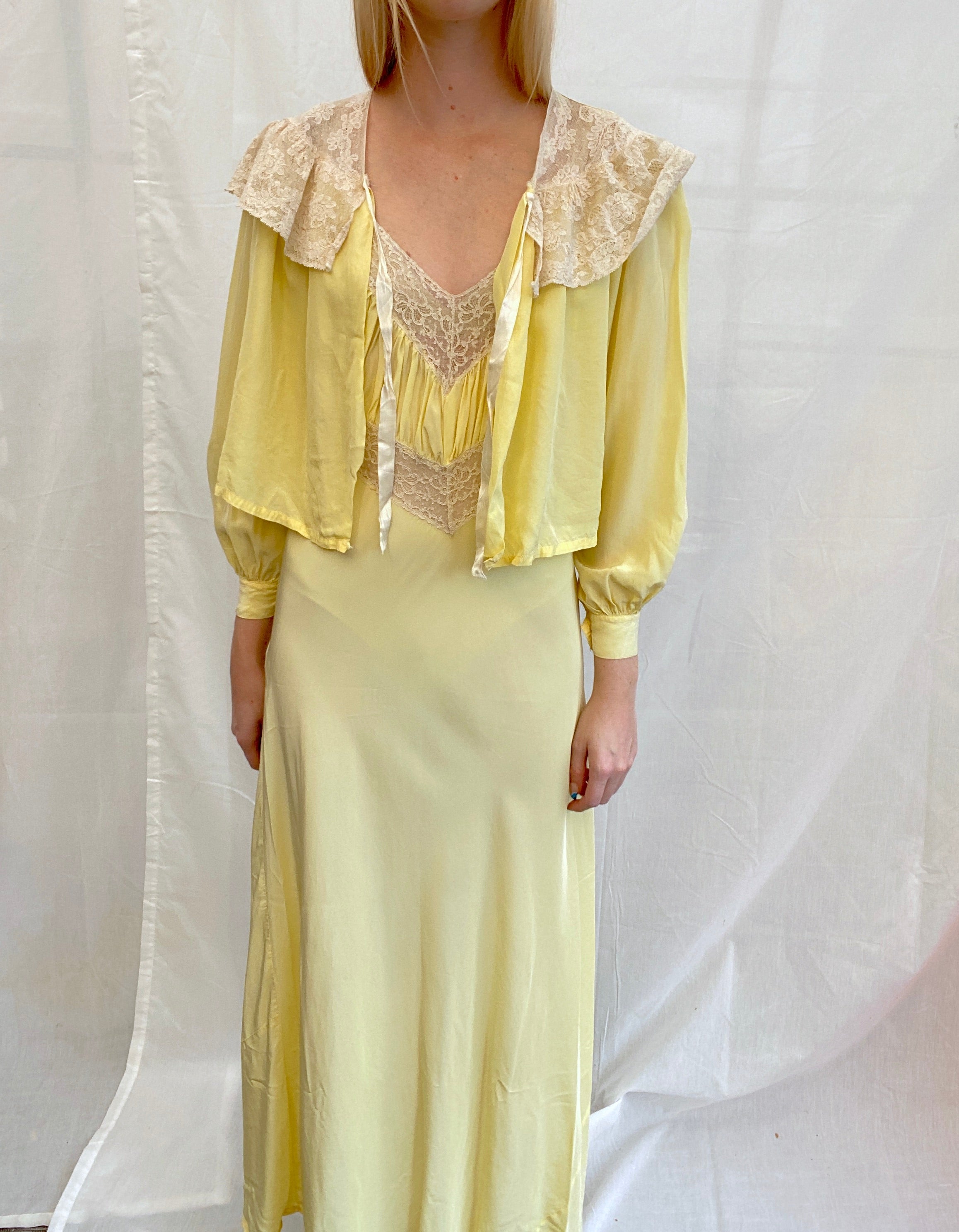 1940's Yellow Slip and Bed Jacket Set