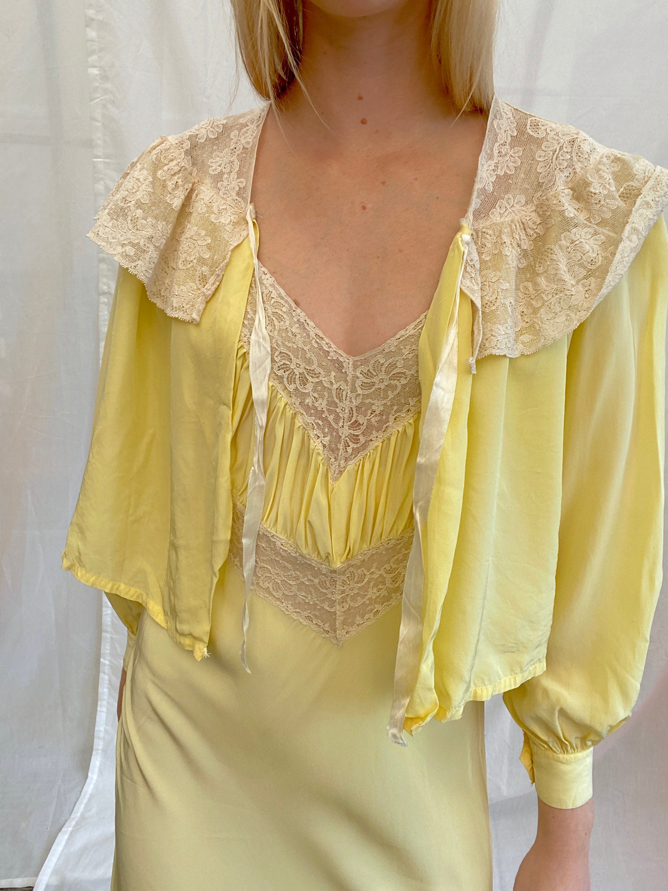1940's Yellow Slip and Bed Jacket Set