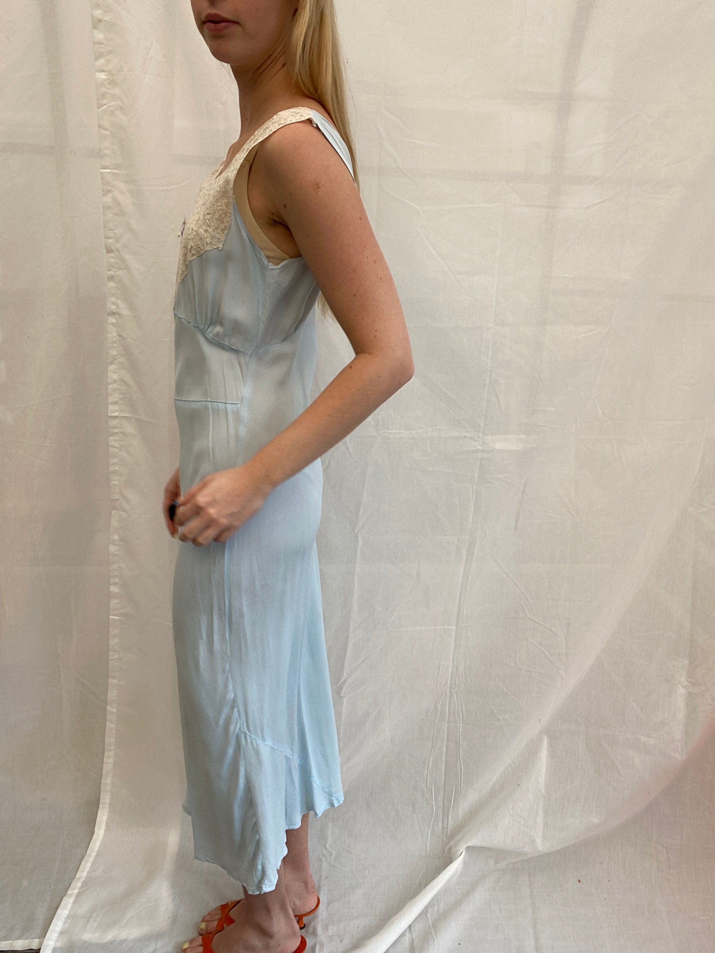 1940's Baby Blue Slip with Cream Lace