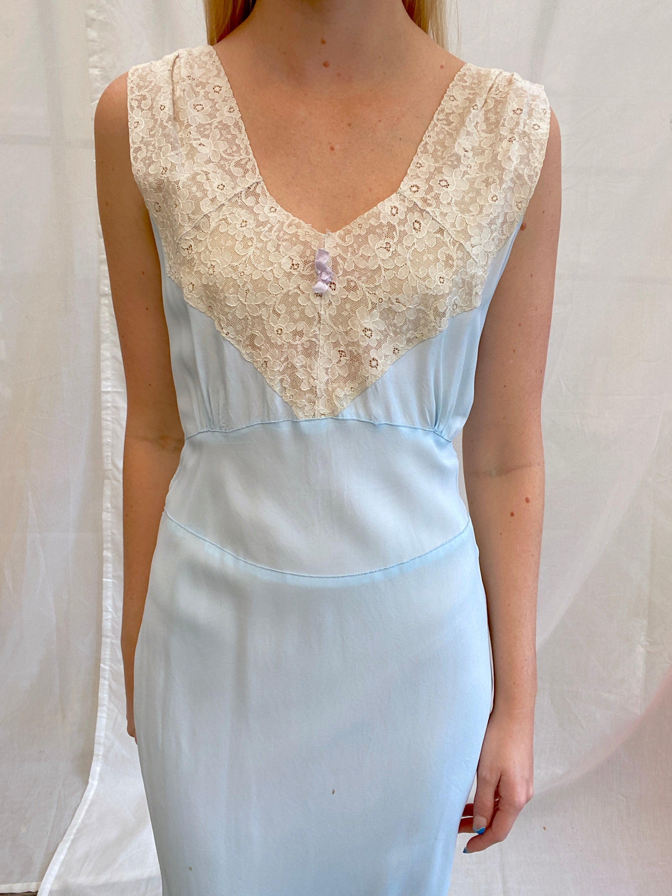1940's Baby Blue Slip with Cream Lace