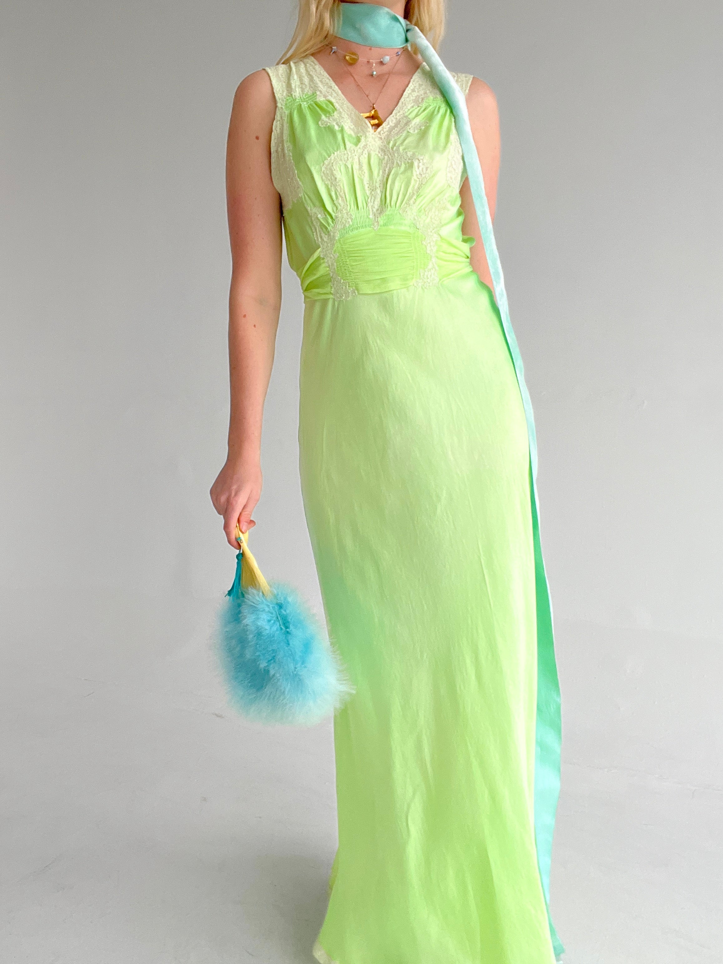 Hand Dyed Neon Green Silk Slip Dress Eveliina Vintage Hand Dyed Neon Green Silk Slip Dress Eveliina Vintage