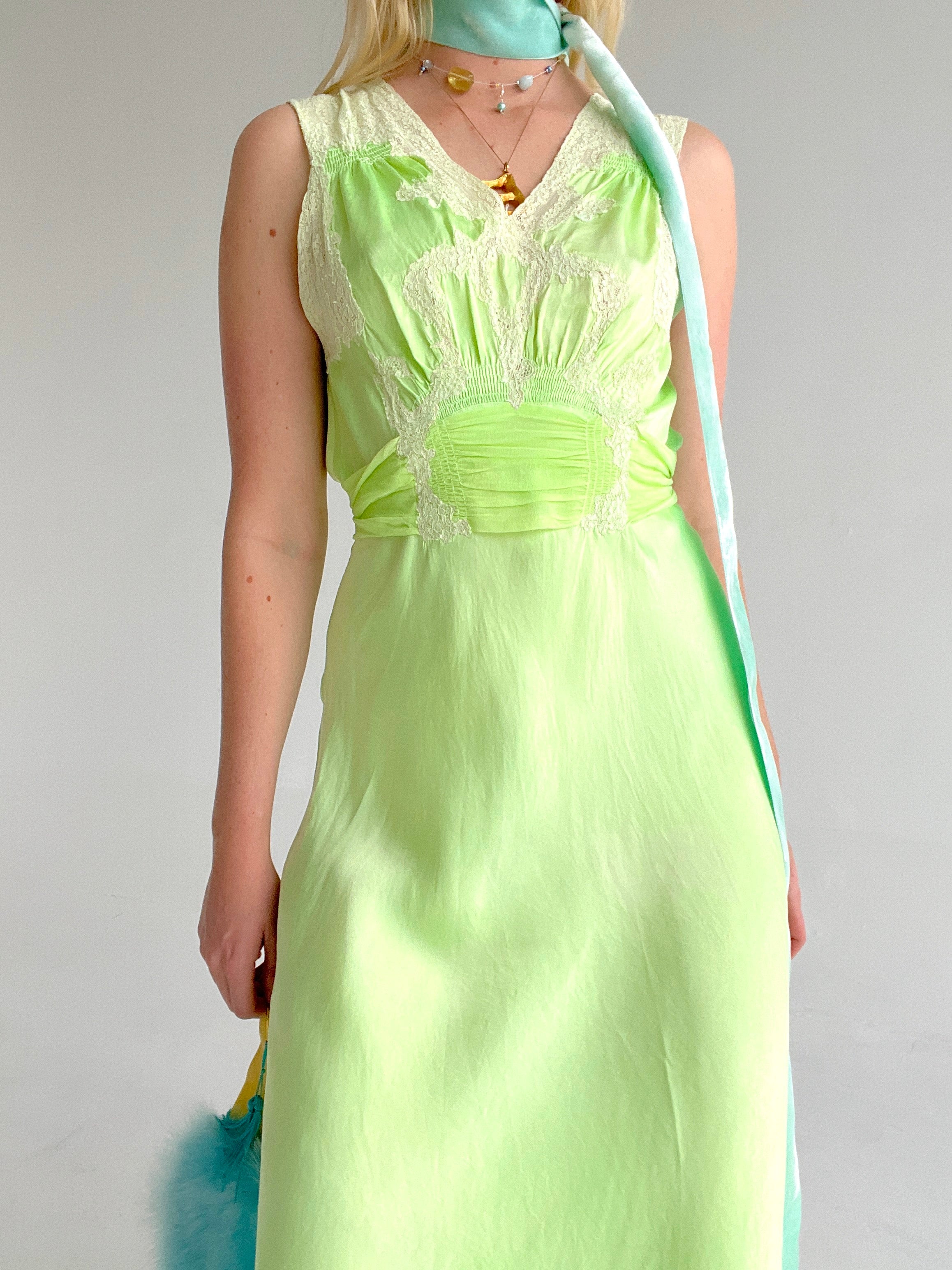 Hand Dyed Neon Green Silk Slip Dress
