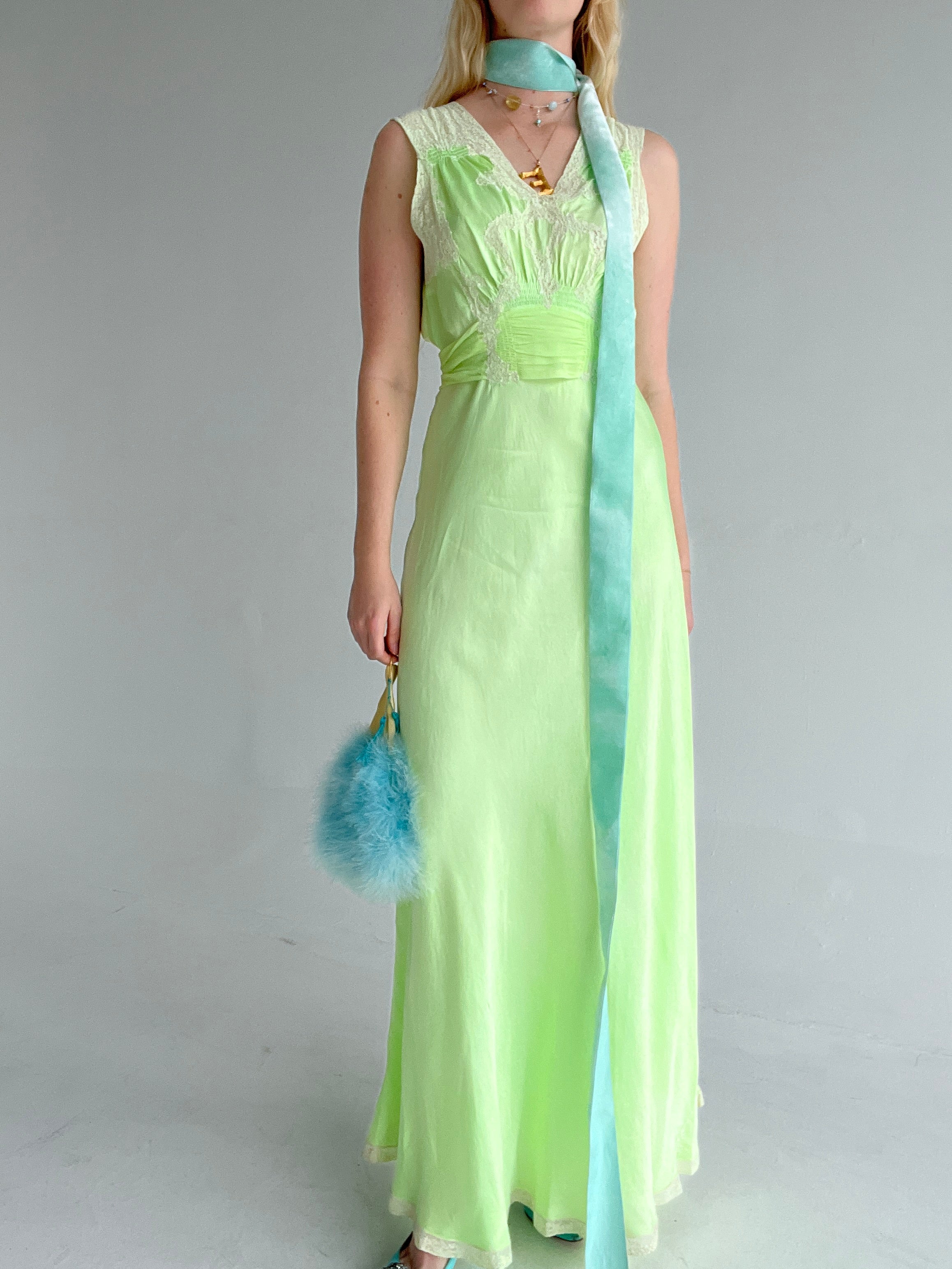 Hand Dyed Neon Green Silk Slip Dress Eveliina Vintage Hand Dyed Neon Green Silk Slip Dress Eveliina Vintage