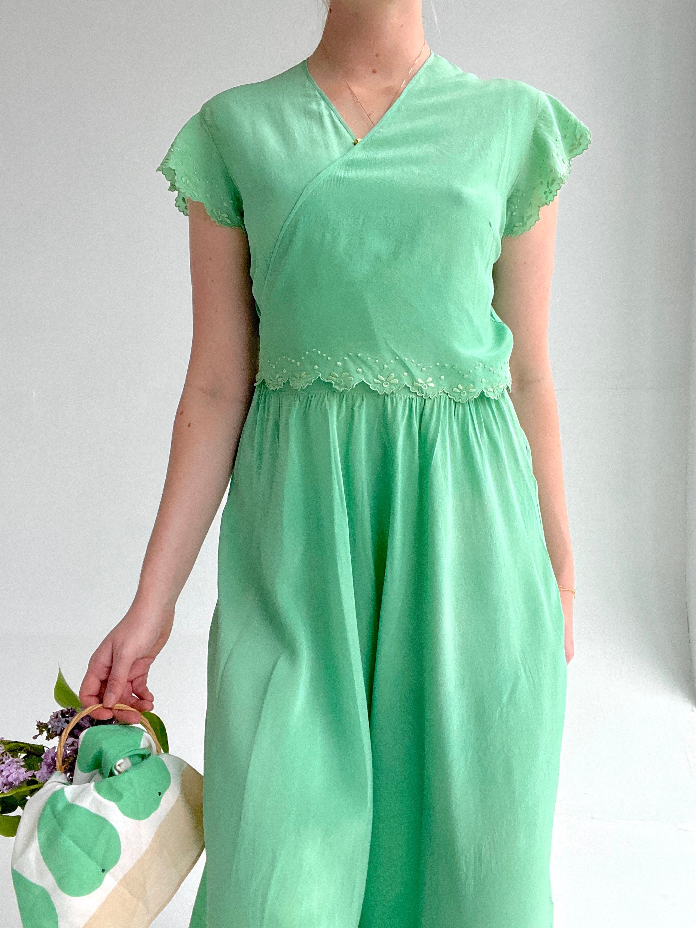 Hand Dyed Forest Green Silk Hand Embroidered Dress