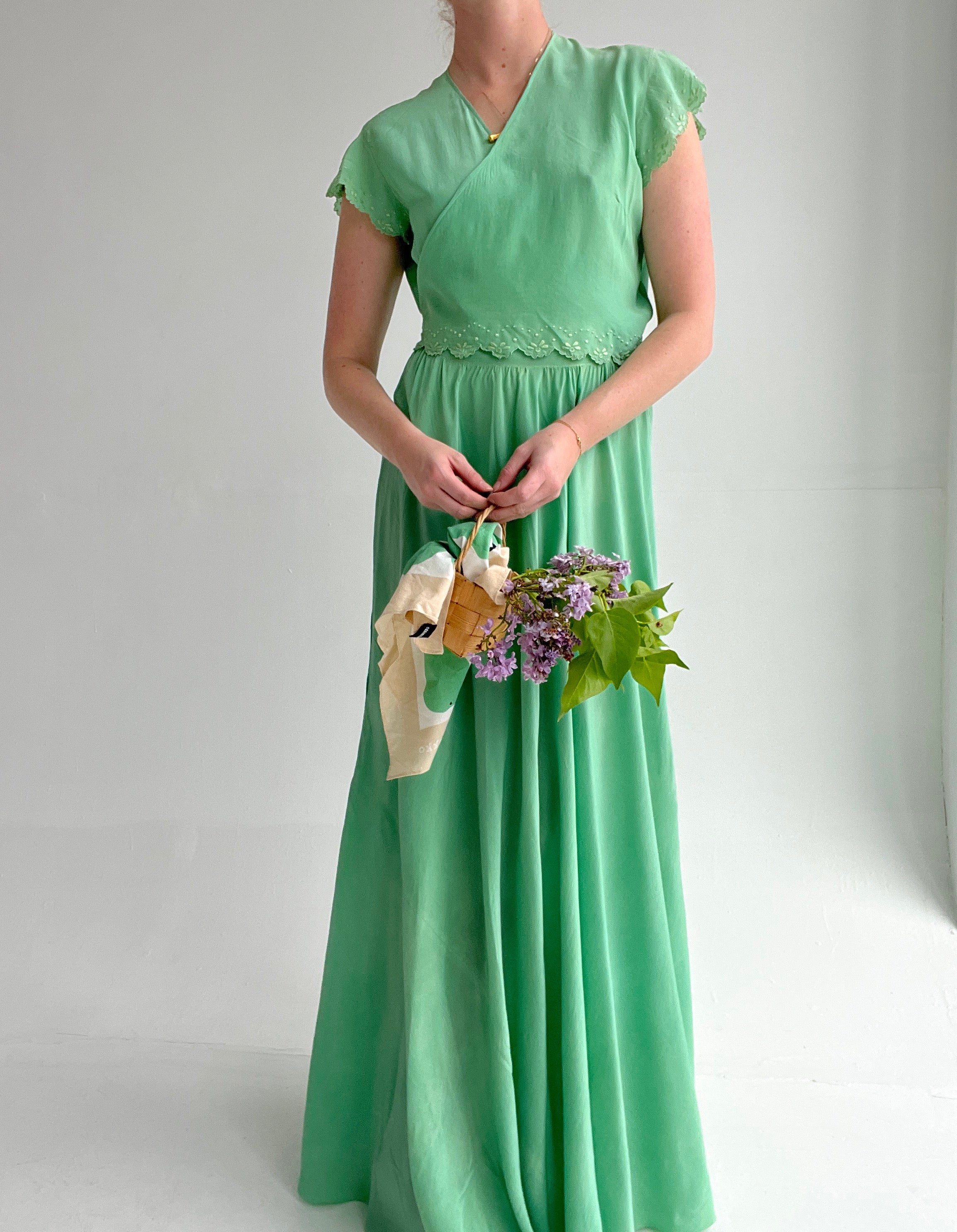Hand Dyed Forest Green Silk Hand Embroidered Dress