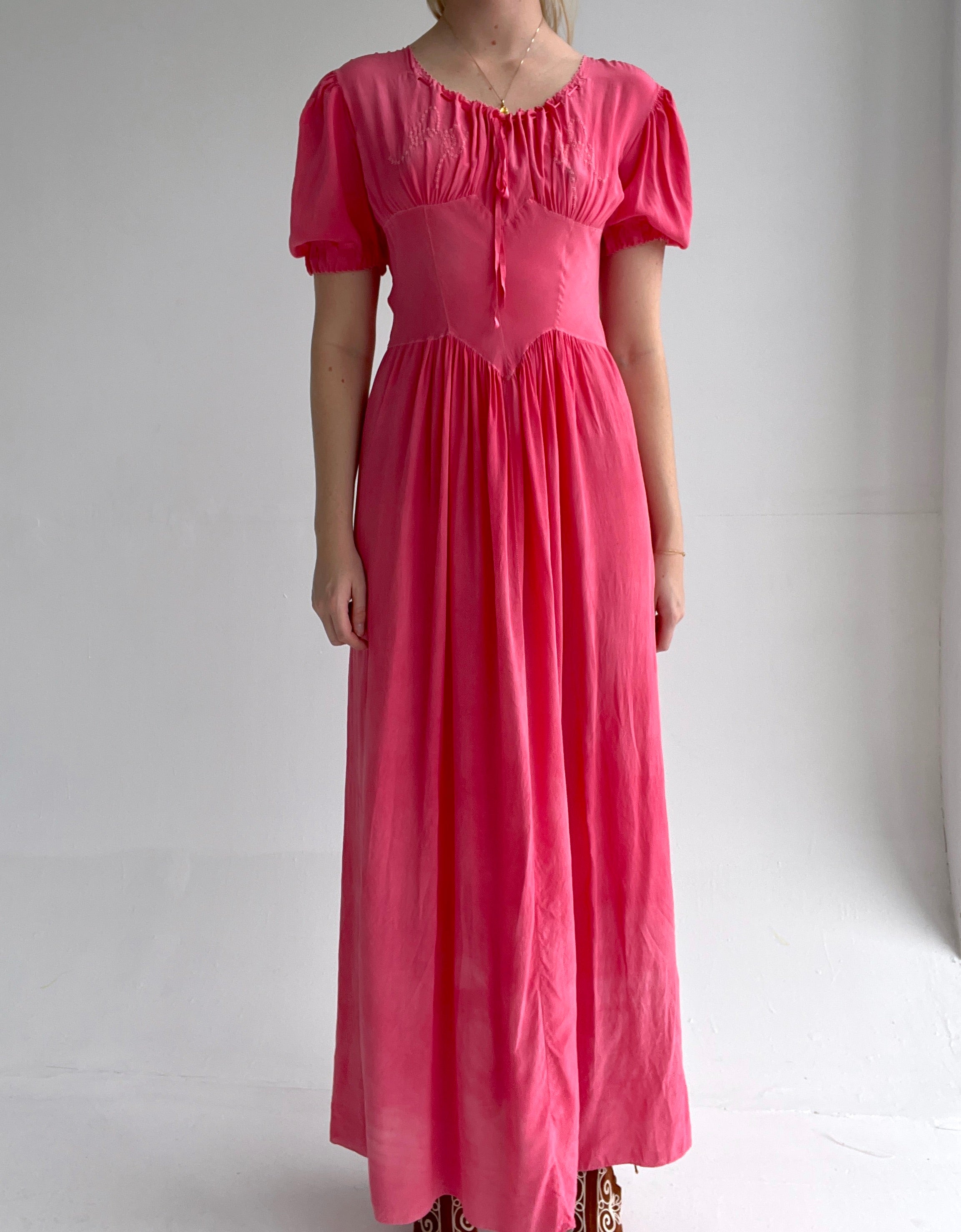 Hand Dyed Bougainvillea Bow Silk Dress