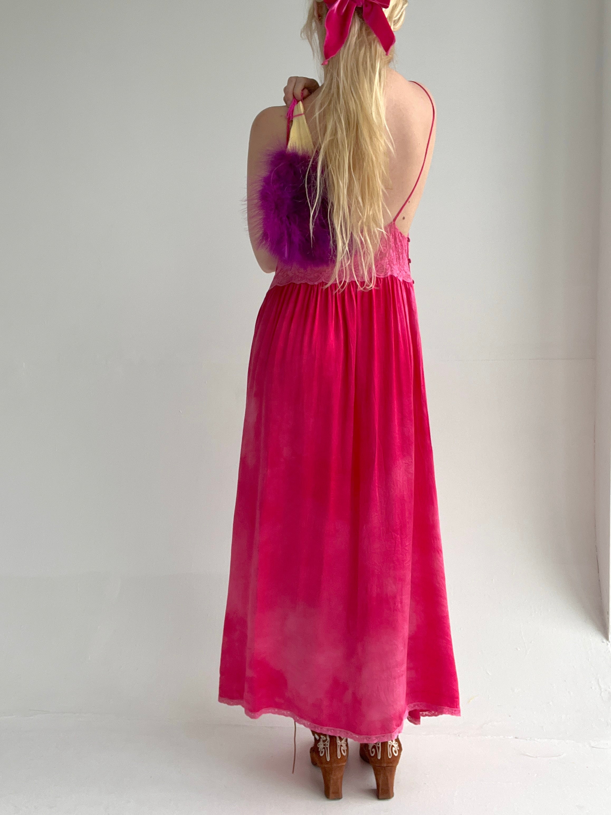 Hand Dyed Bright Pink Silk Spaghetti Strap Slip Dress