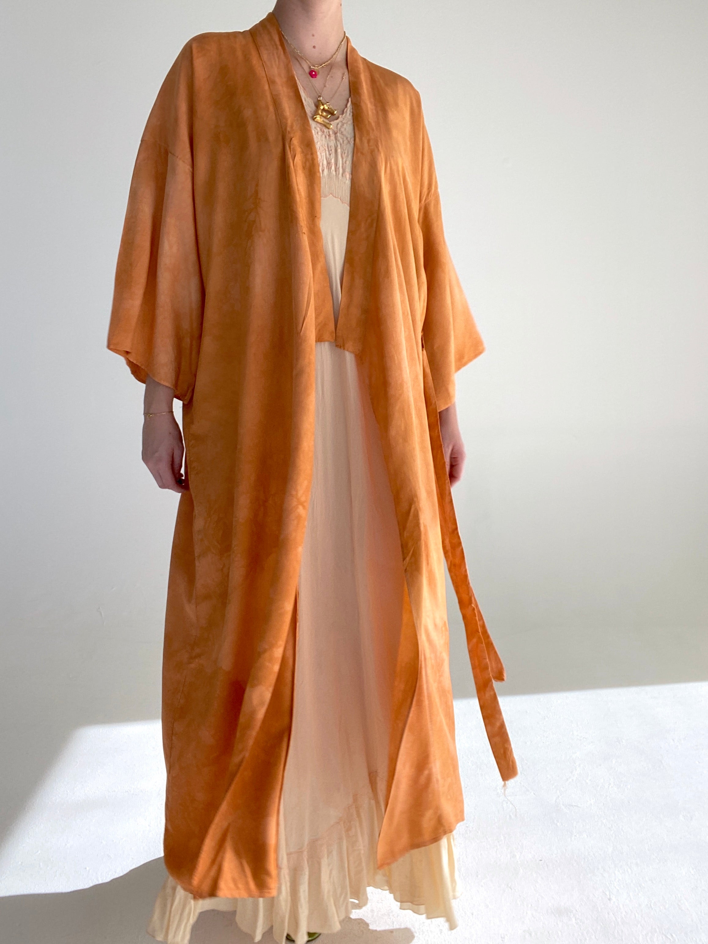 Hand Dyed Burnt Orange Raw Silk Kimono