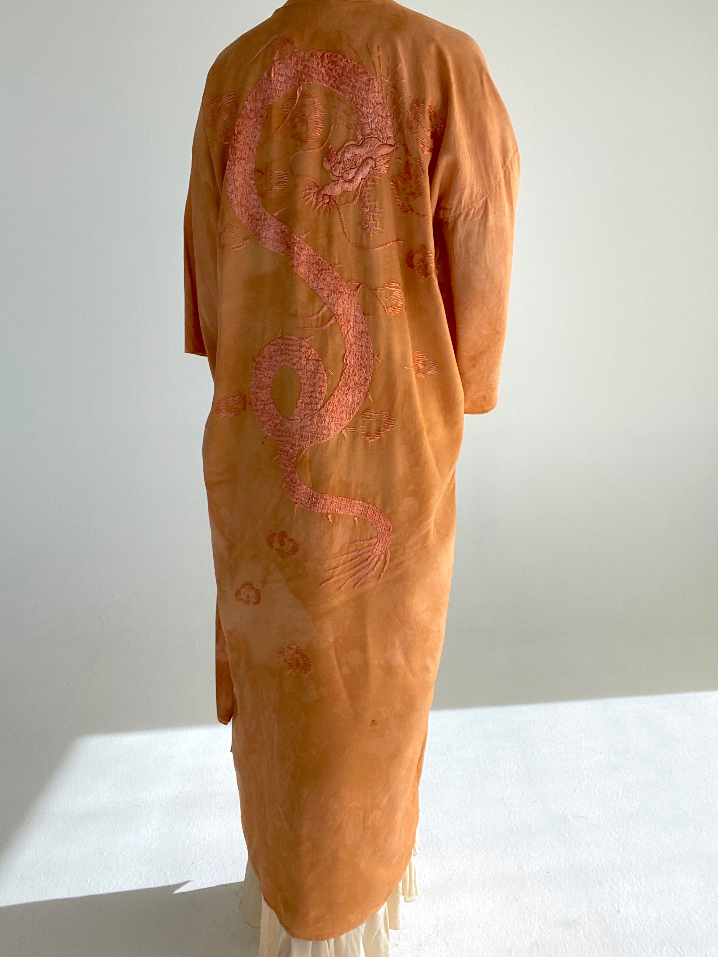 Hand Dyed Burnt Orange Raw Silk Kimono