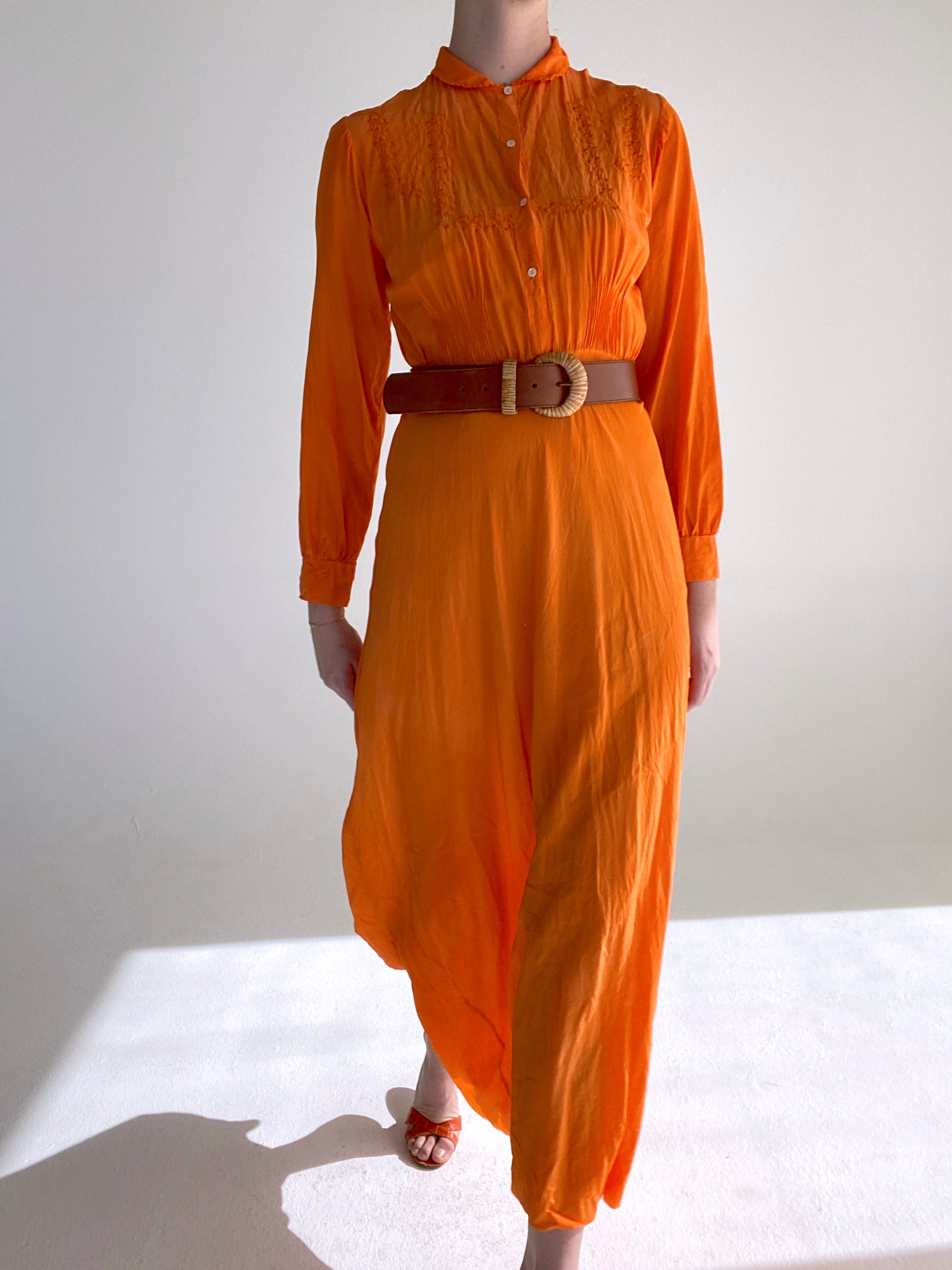 orange dress long sleeve Hand Dyed Sunshine Silk – Eveliina Vintage Color:Cranberry | (sv2474) For sizing 389CC Light Blue Off-The-Shoulder Dress