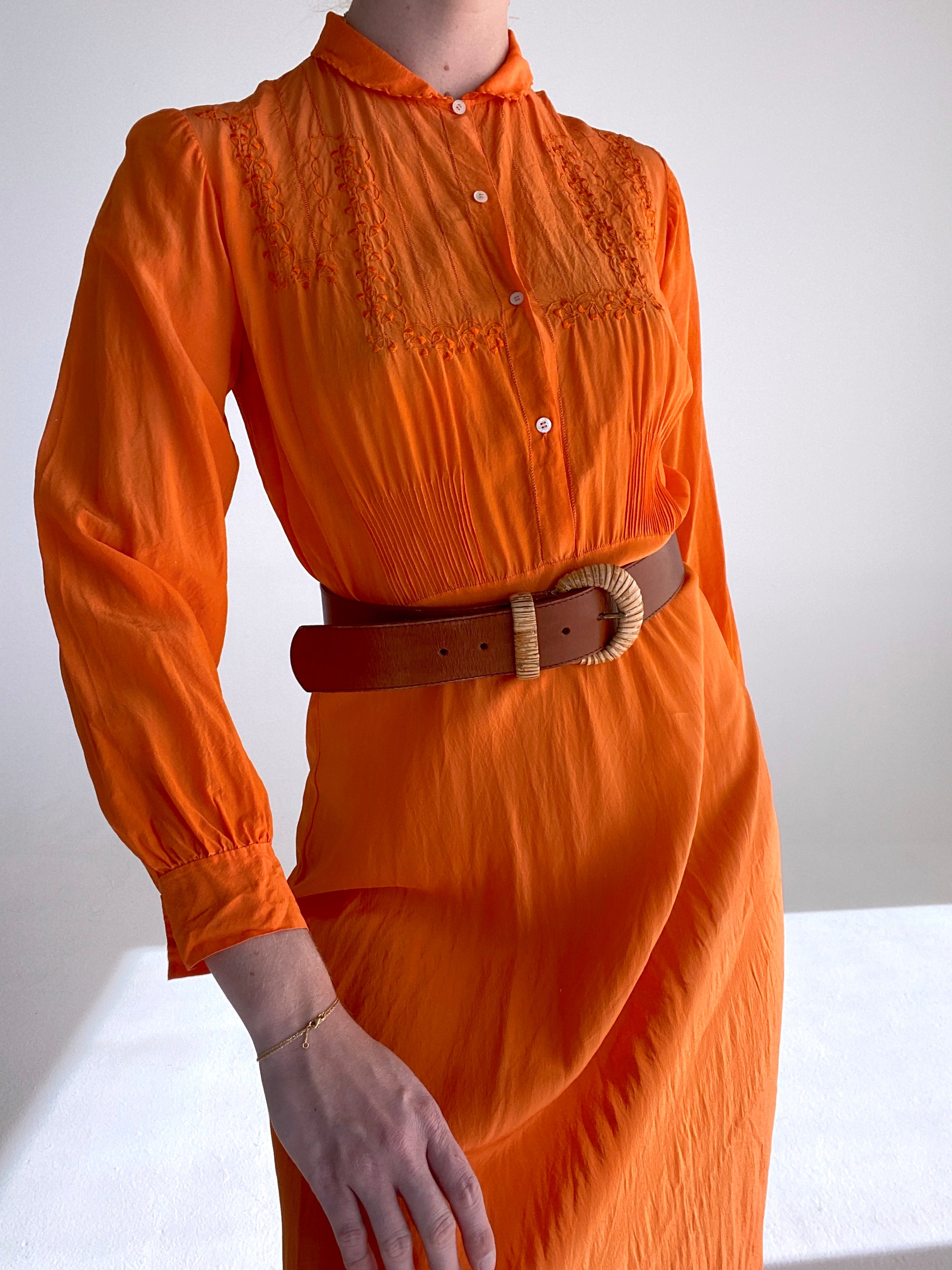 Hand Dyed Sunshine Orange Silk Long Sleeve Dress