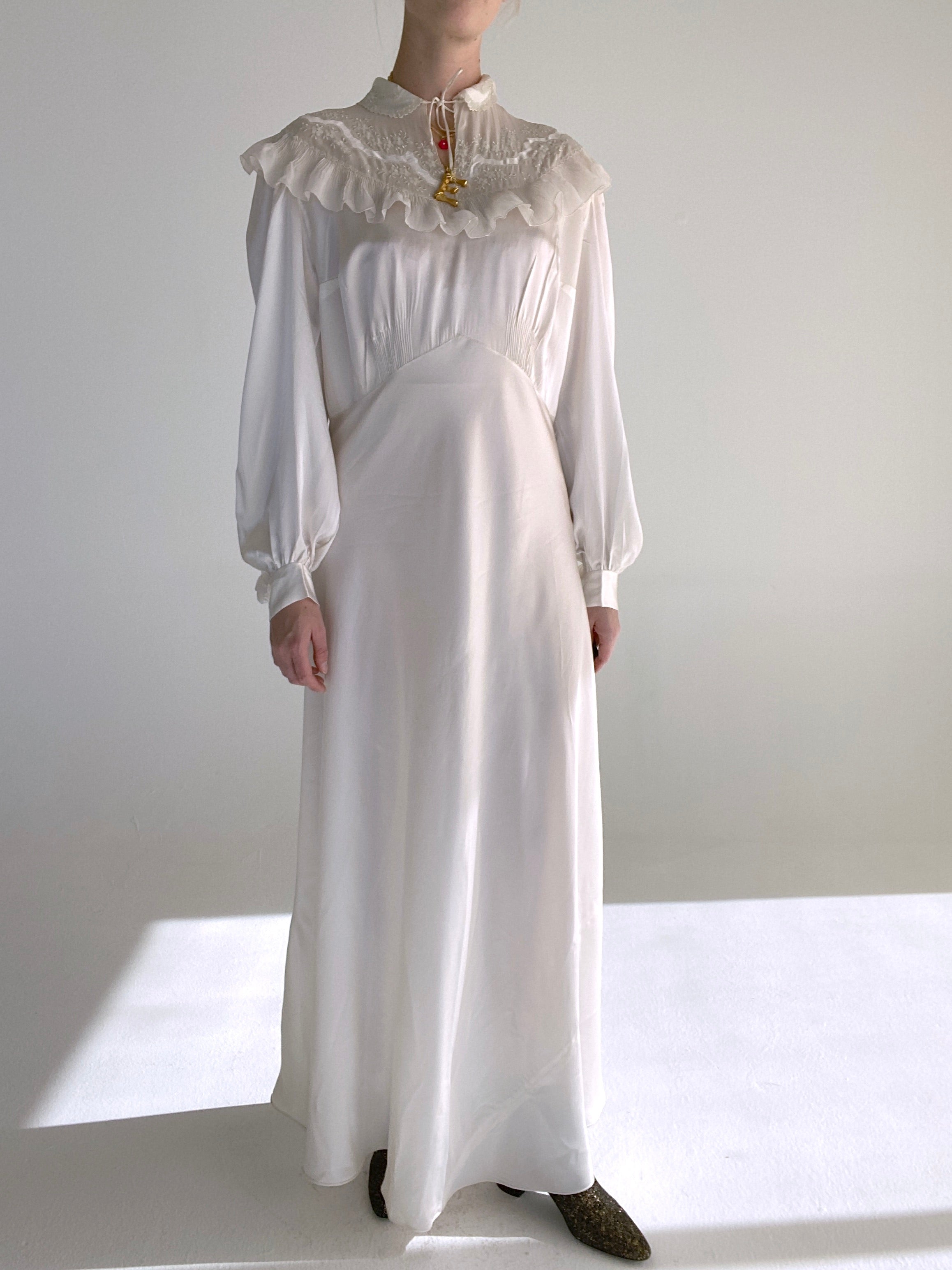 1930's White Silk Satin Long Sleeve Dress Eveliina Vintage 1930's White Silk Satin Long Sleeve Dress Eveliina Vintage
