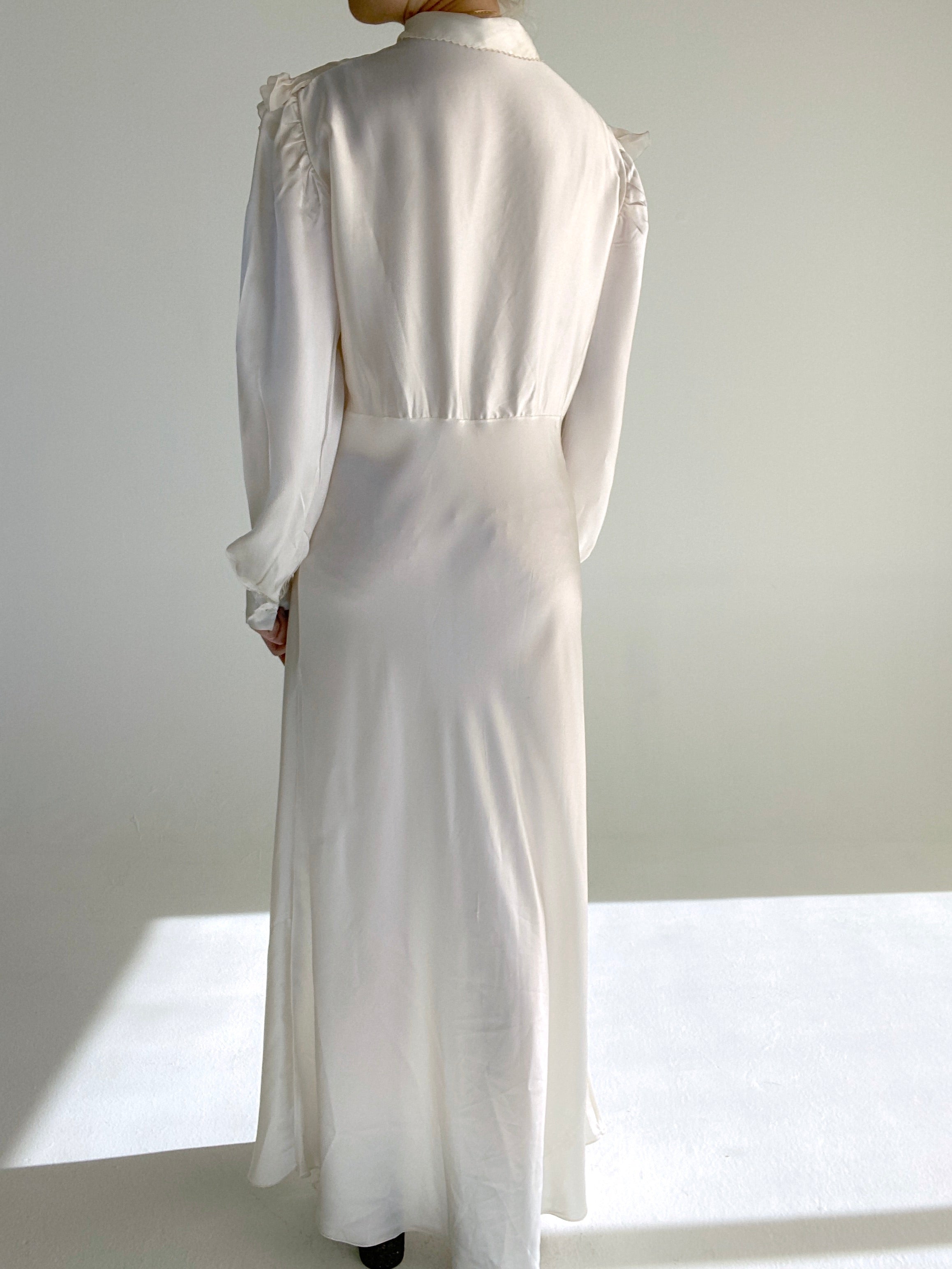 1930's White Silk Satin Long Sleeve Dress Eveliina Vintage 1930's White Silk Satin Long Sleeve Dress Eveliina Vintage