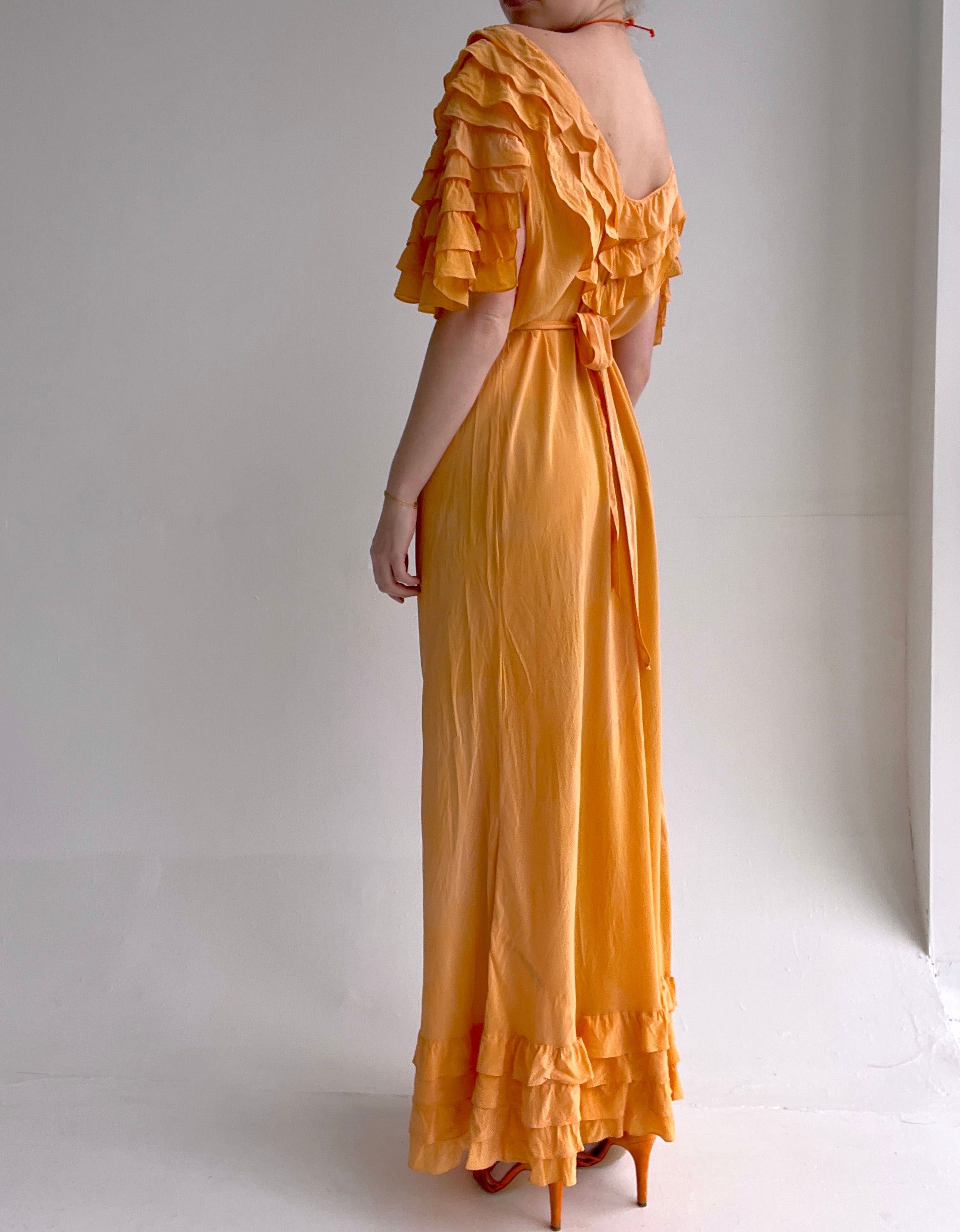 Hand Dyed Clementine Silk Dress with Ruffles