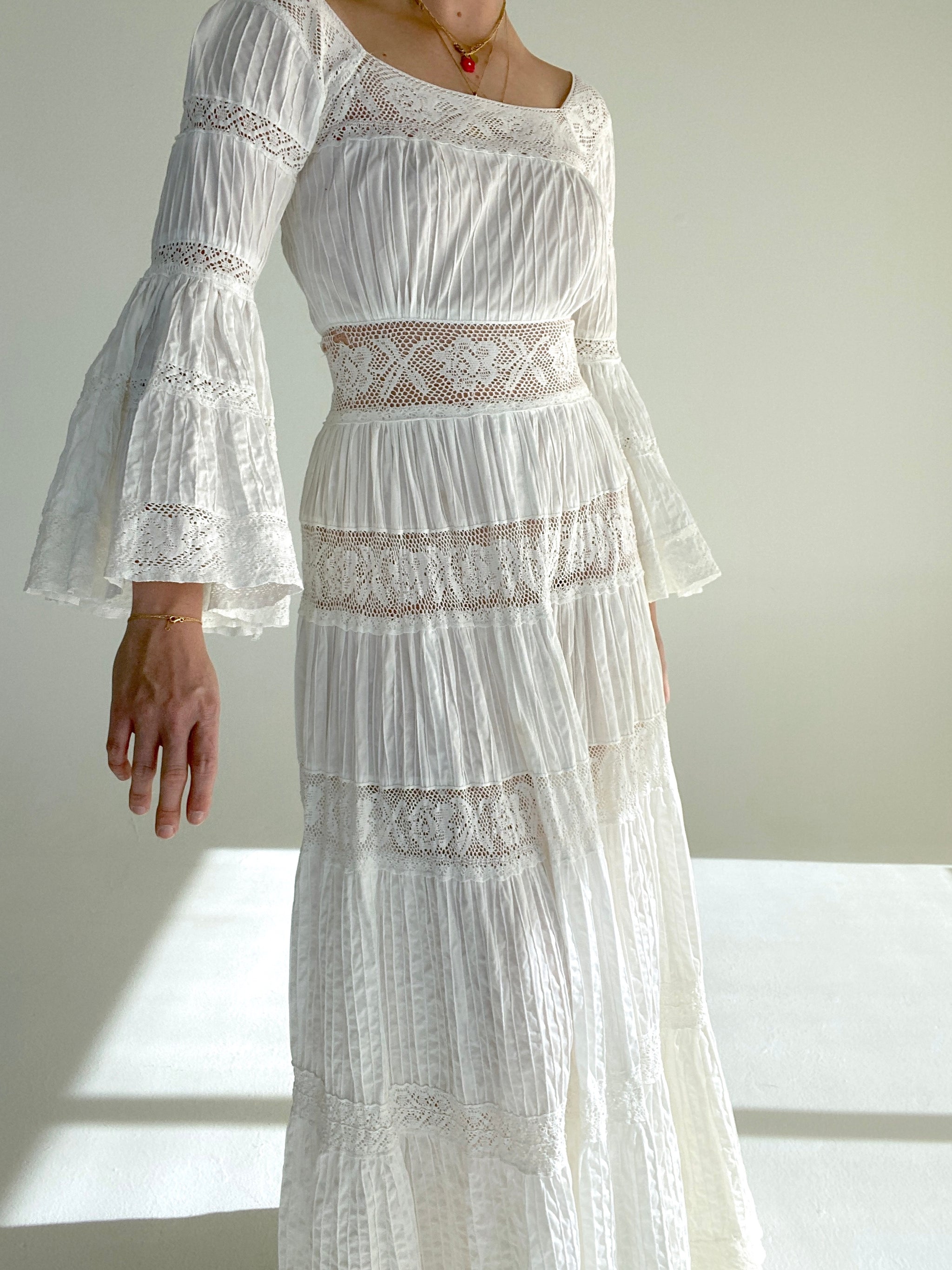 mexican flowy dresses Flowy Gauze Embroidered V-Neck Dress Mustard / One Size