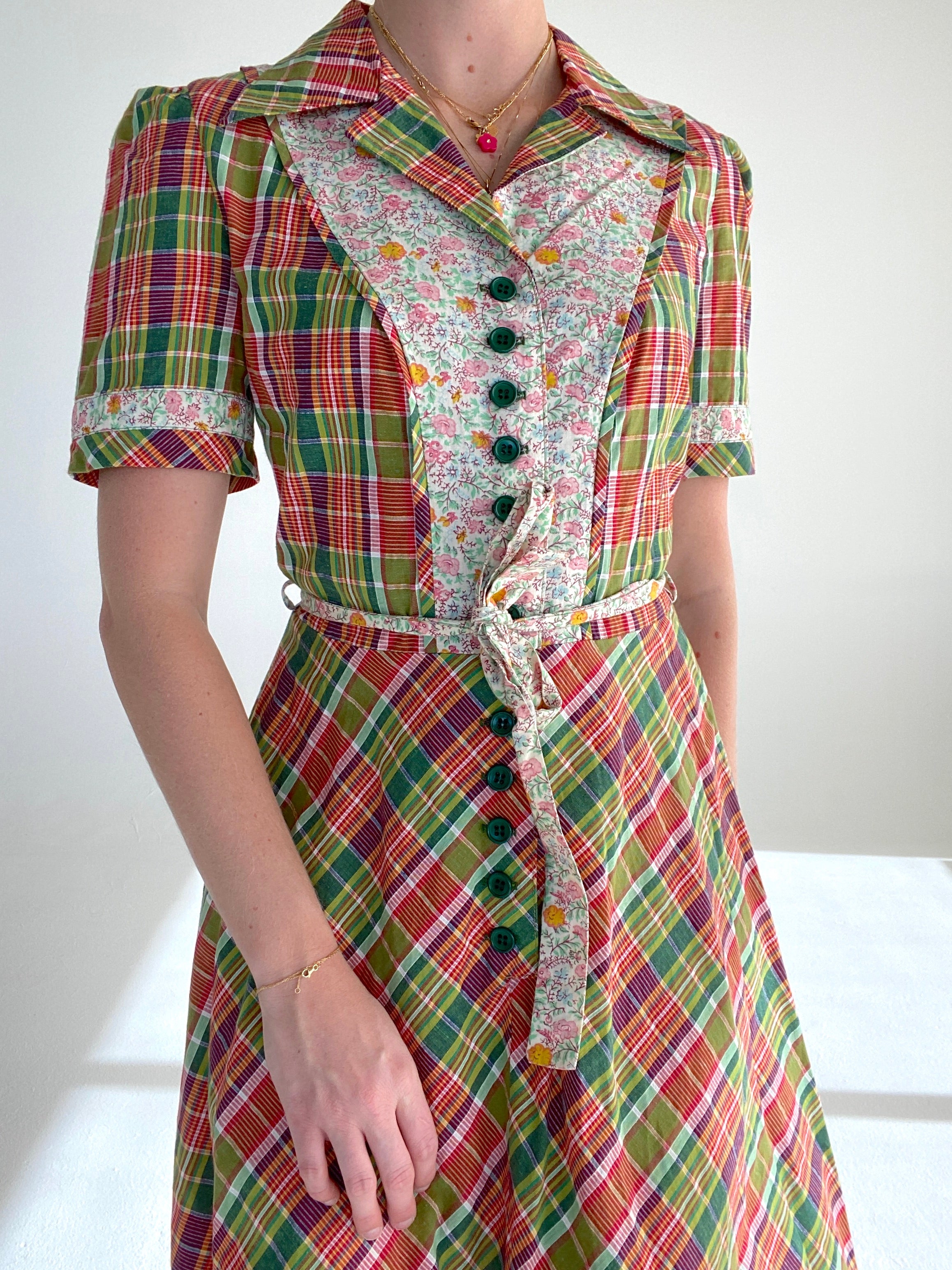 plaid retro dress Unique Vintage Multi Plaid Cotton Bobbie Swing Dress