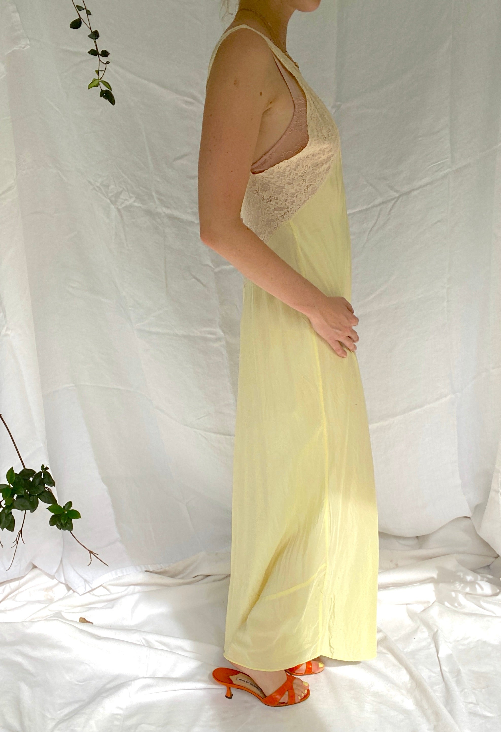1930's Canary Yellow Slip with Cream Lace