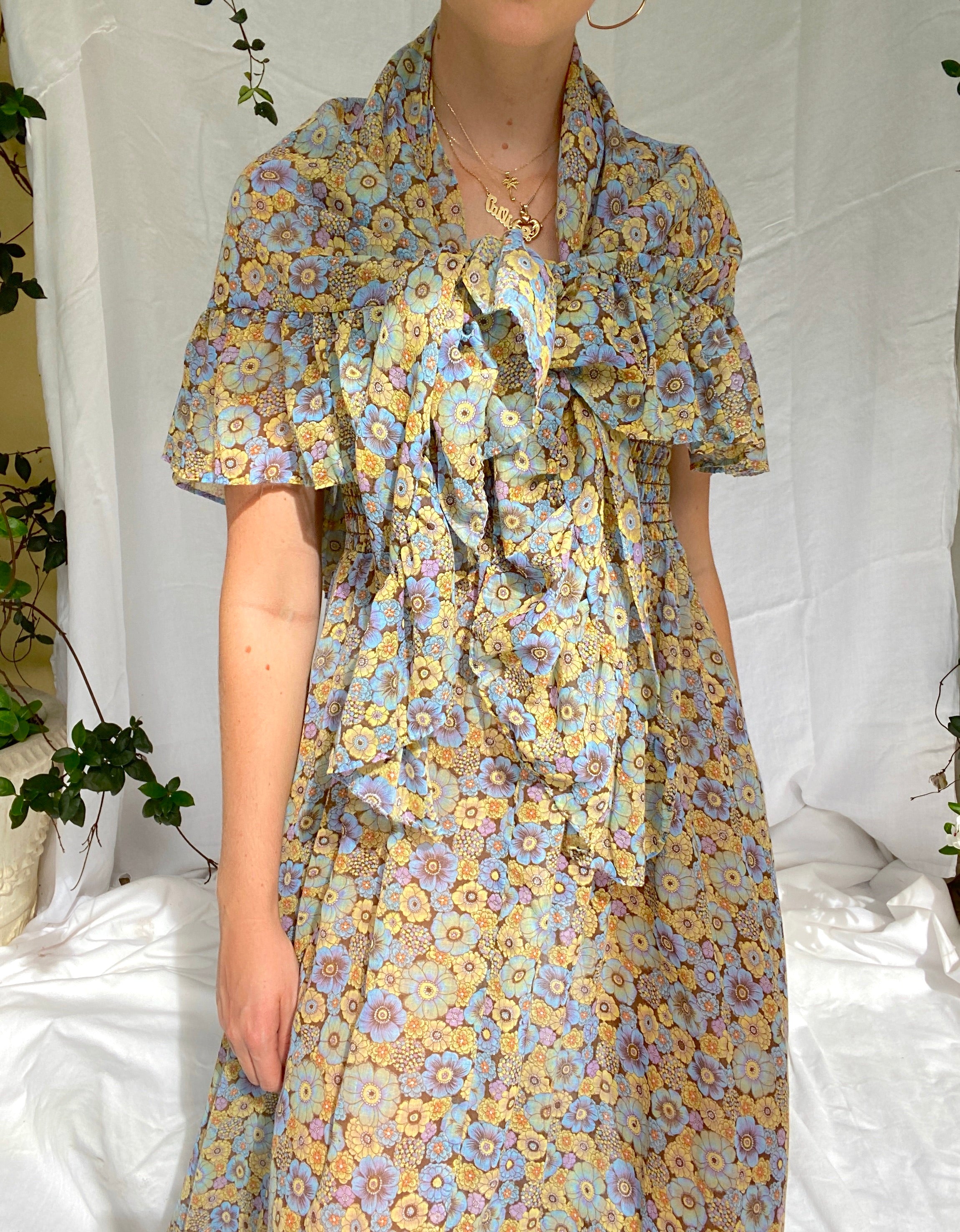 1960's Floral Print Voile Dress with Matching Shawl
