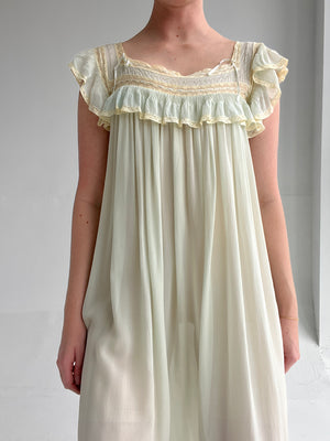 1930's Pale Green Silk Chiffon Babydoll Dress