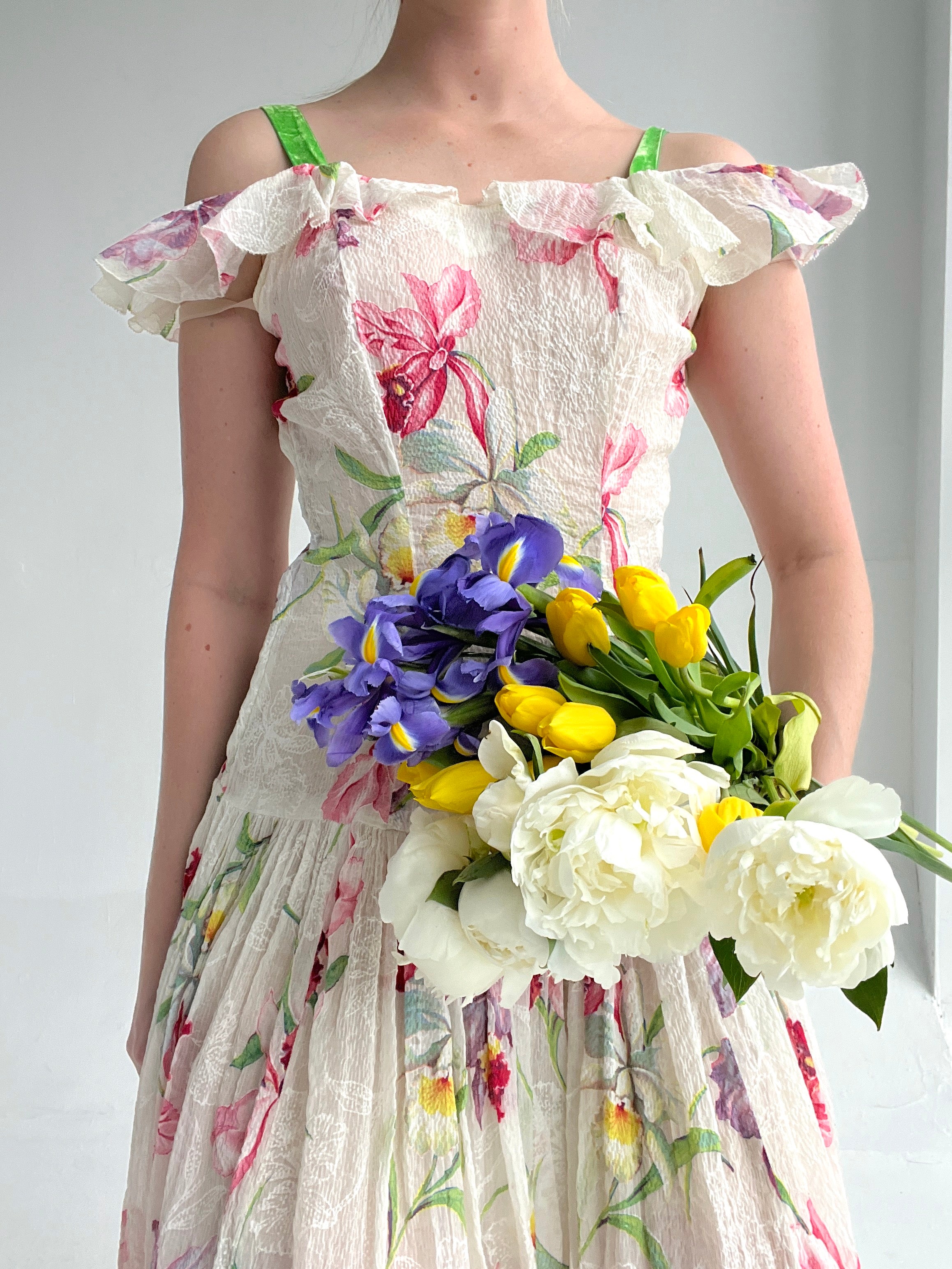 1930's Floral Print Organza Gown
