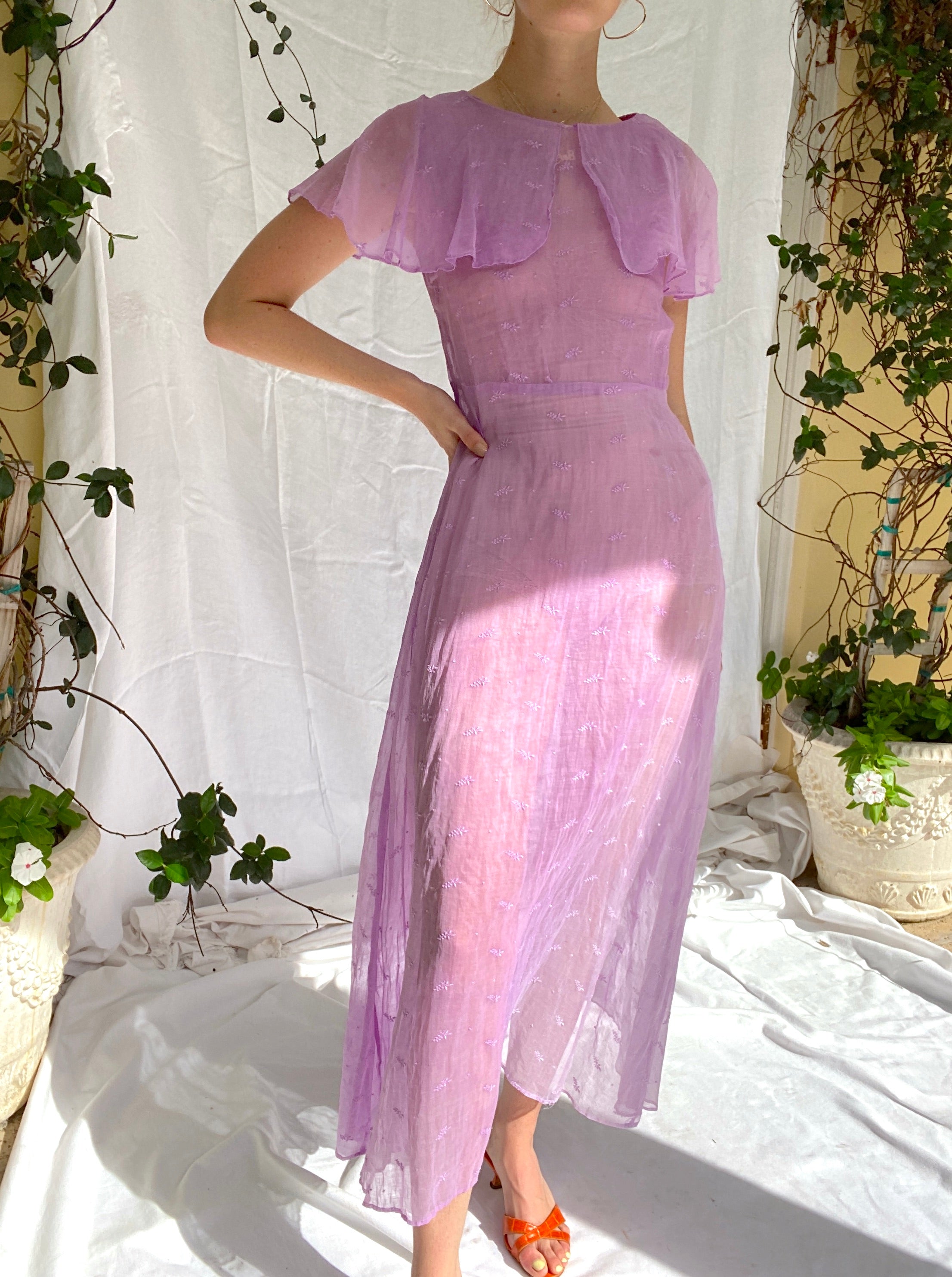 purple organza dress S Lavender Sheer Organza Maxi Dress