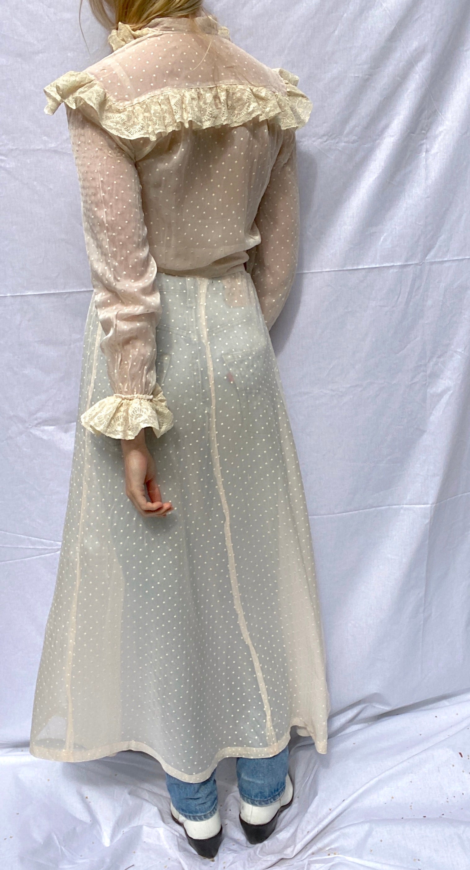 Pale Pink Polka Dot Robe with Cream Lace