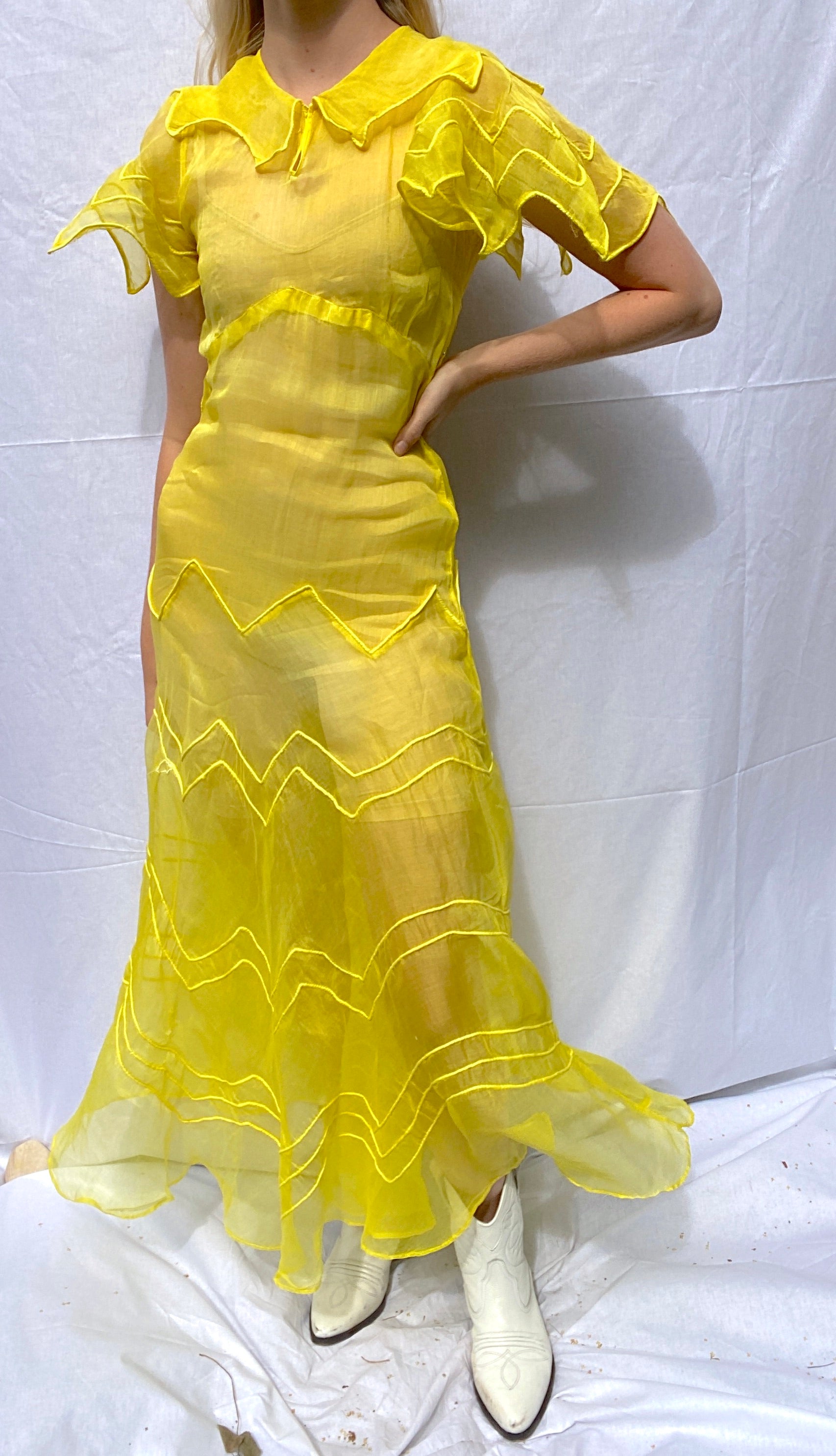 Hand Dyed Sunshine Yellow Cotton Organza Dress