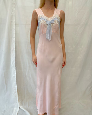 1940's Pink Slip with Blue Bow and White Lace