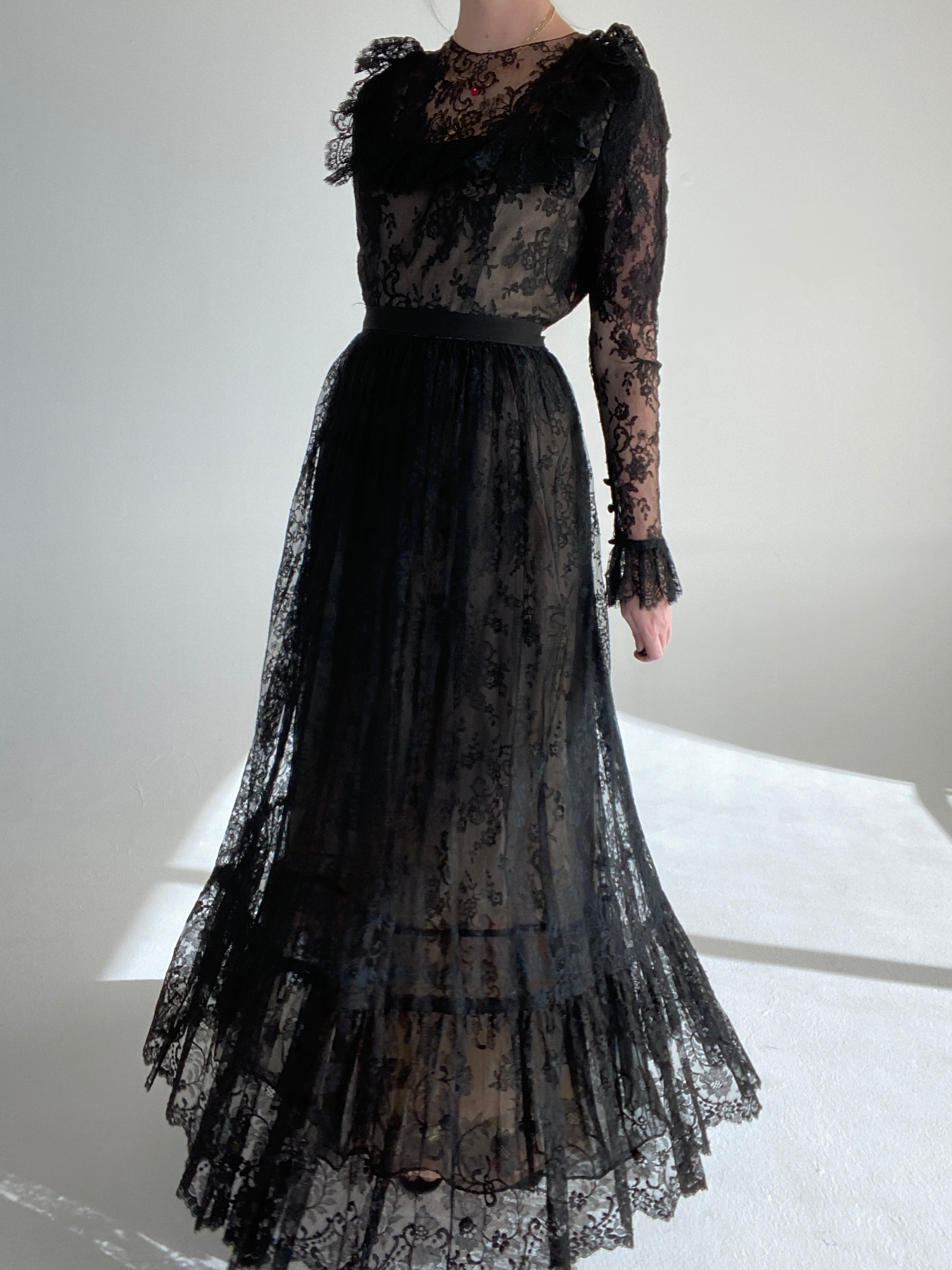 blue dress for baby girl 1950's Black Lace Long Sleeve Gown Eveliina Vintage blue dress for baby girl 1950's Black Lace Long Sleeve Gown Eveliina Vintage
