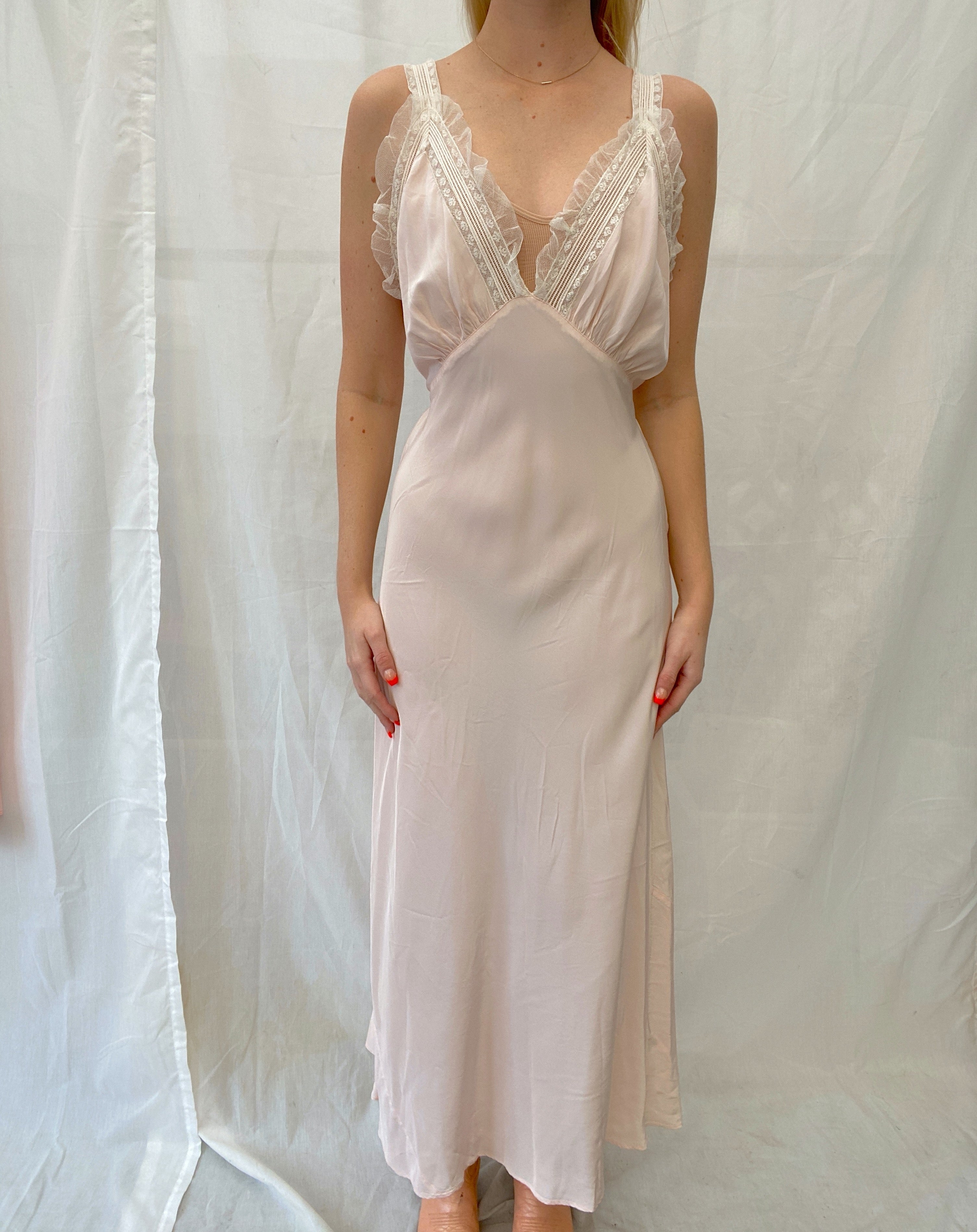 1940's Blush Pink Slip with White Lace