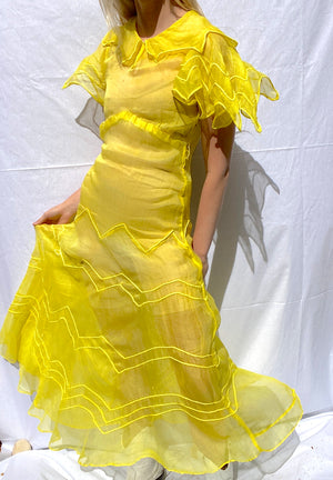 Hand Dyed Sunshine Yellow Cotton Organza Dress