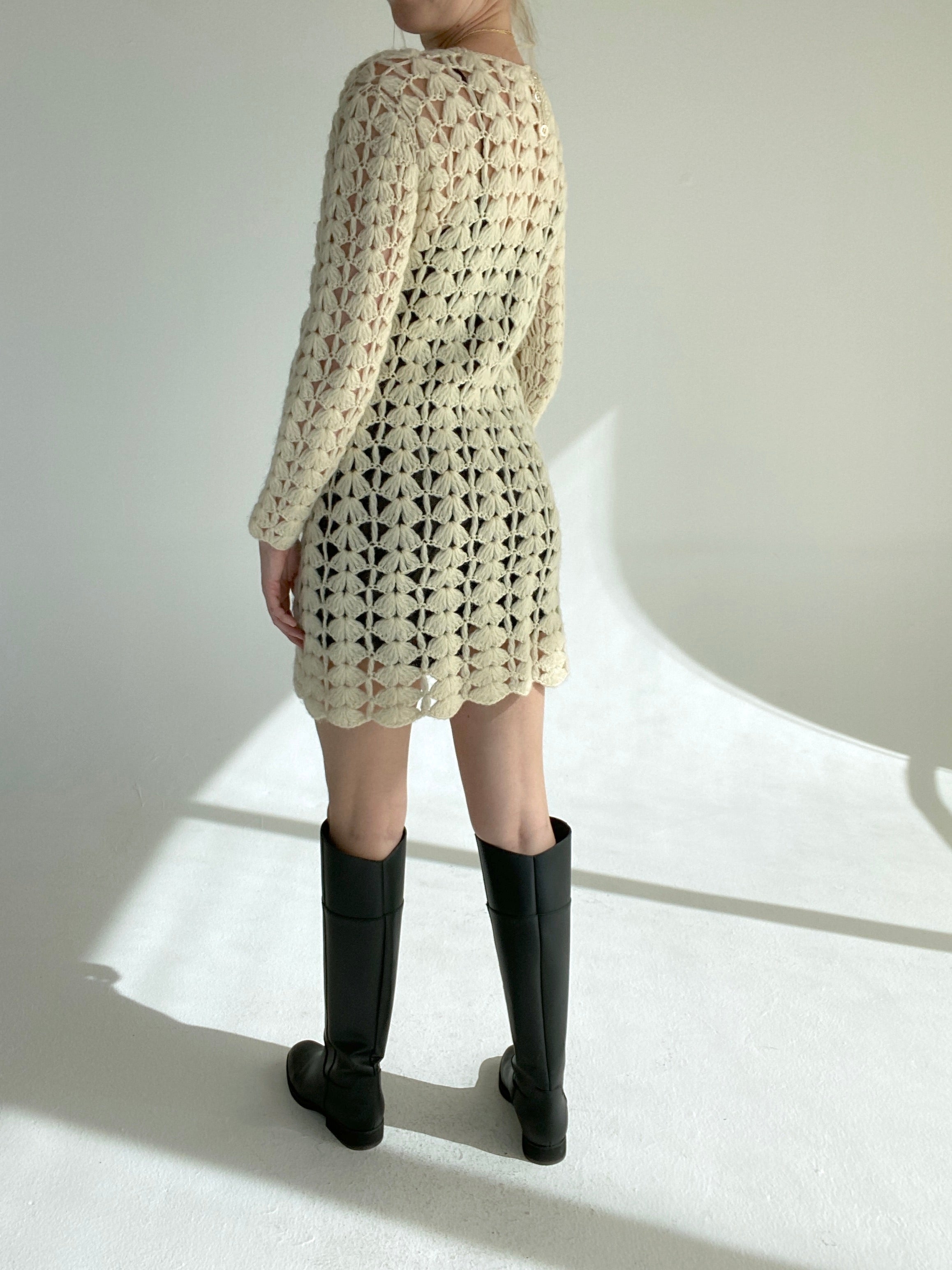 1970's Cream Wool Knitted Long Sleeve Dress