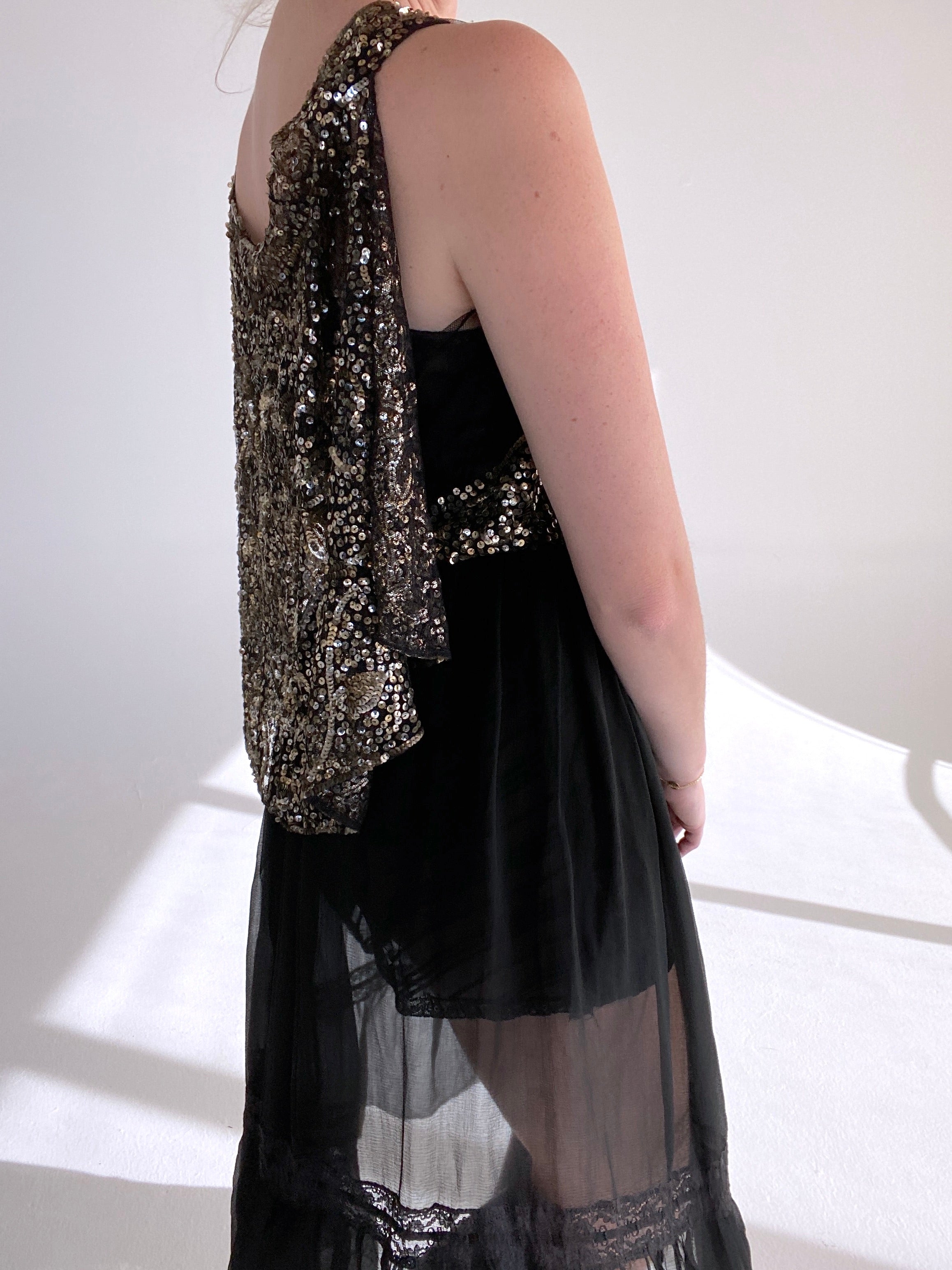 1920's Black and Gold Sequin Cape