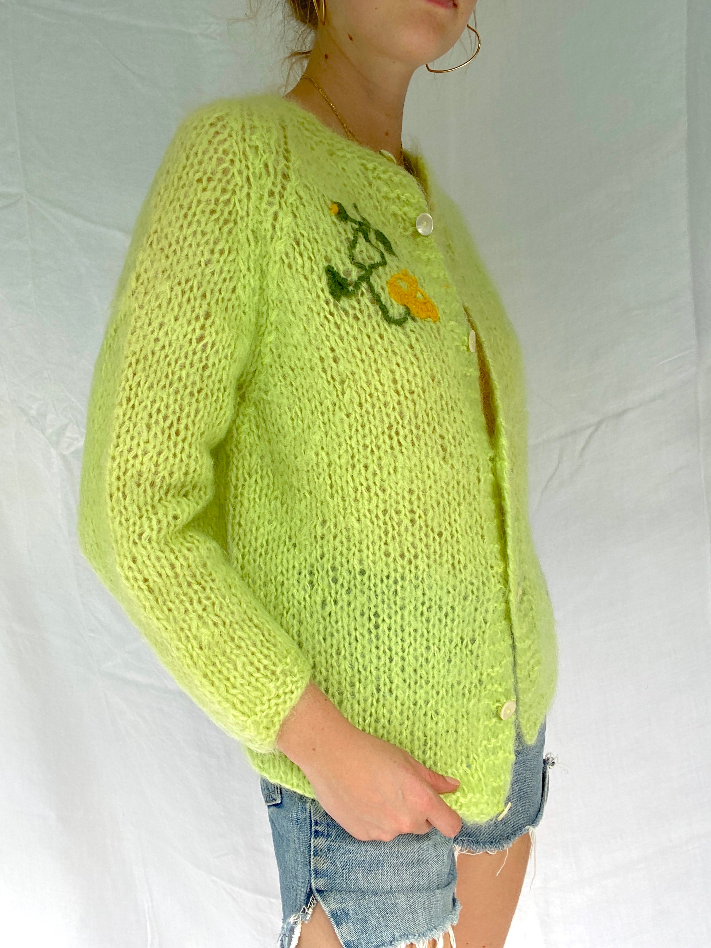 Lime Green Hand Knit Cardigan