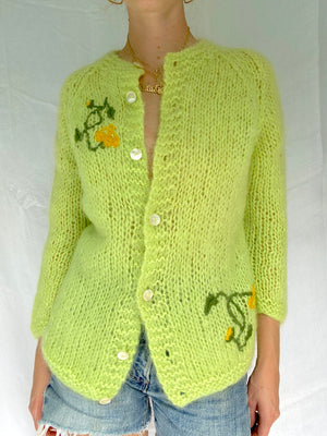 Lime Green Hand Knit Cardigan