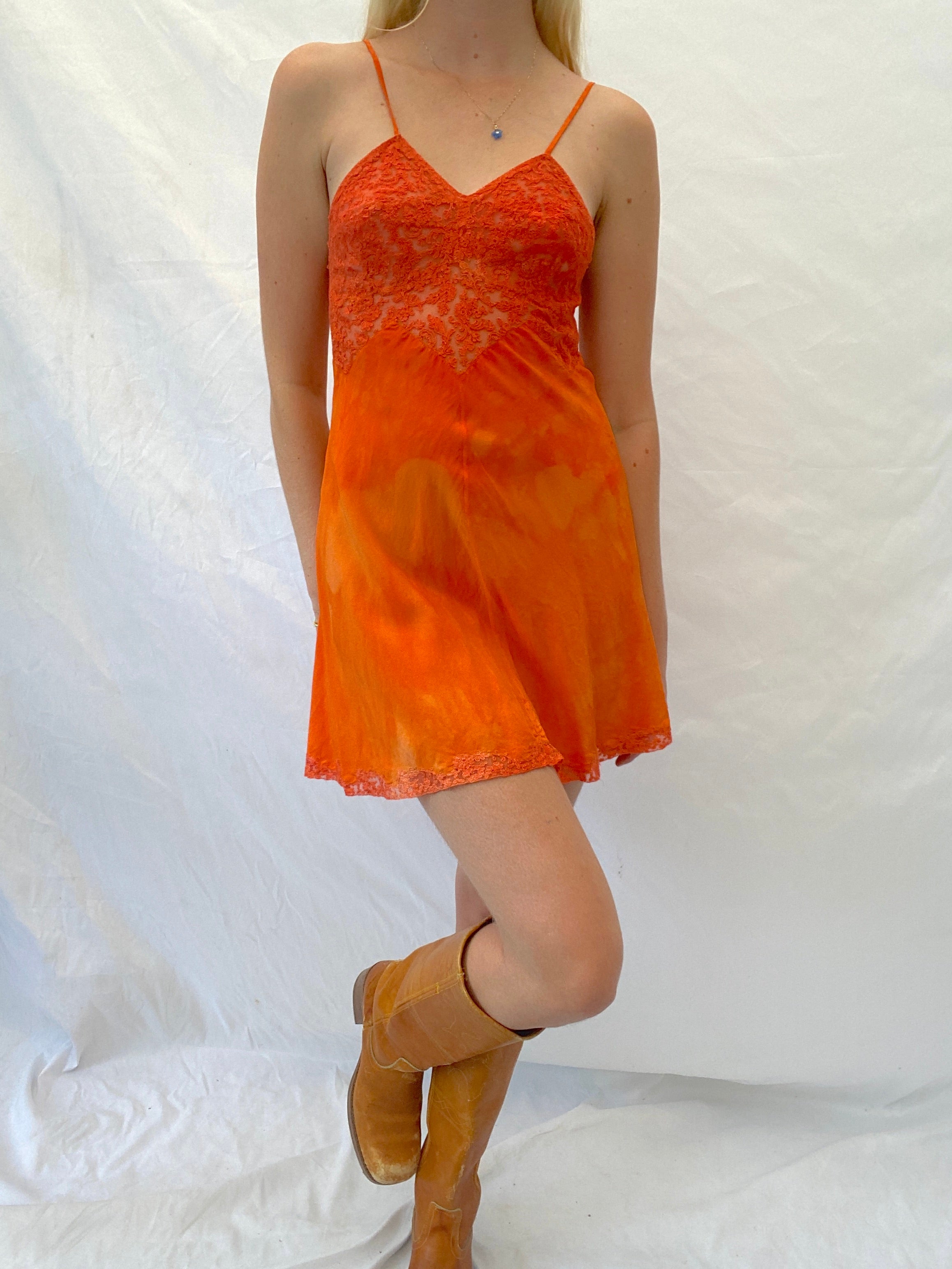 Hand Dyed Brick Red Silk Step In with Lace Bust