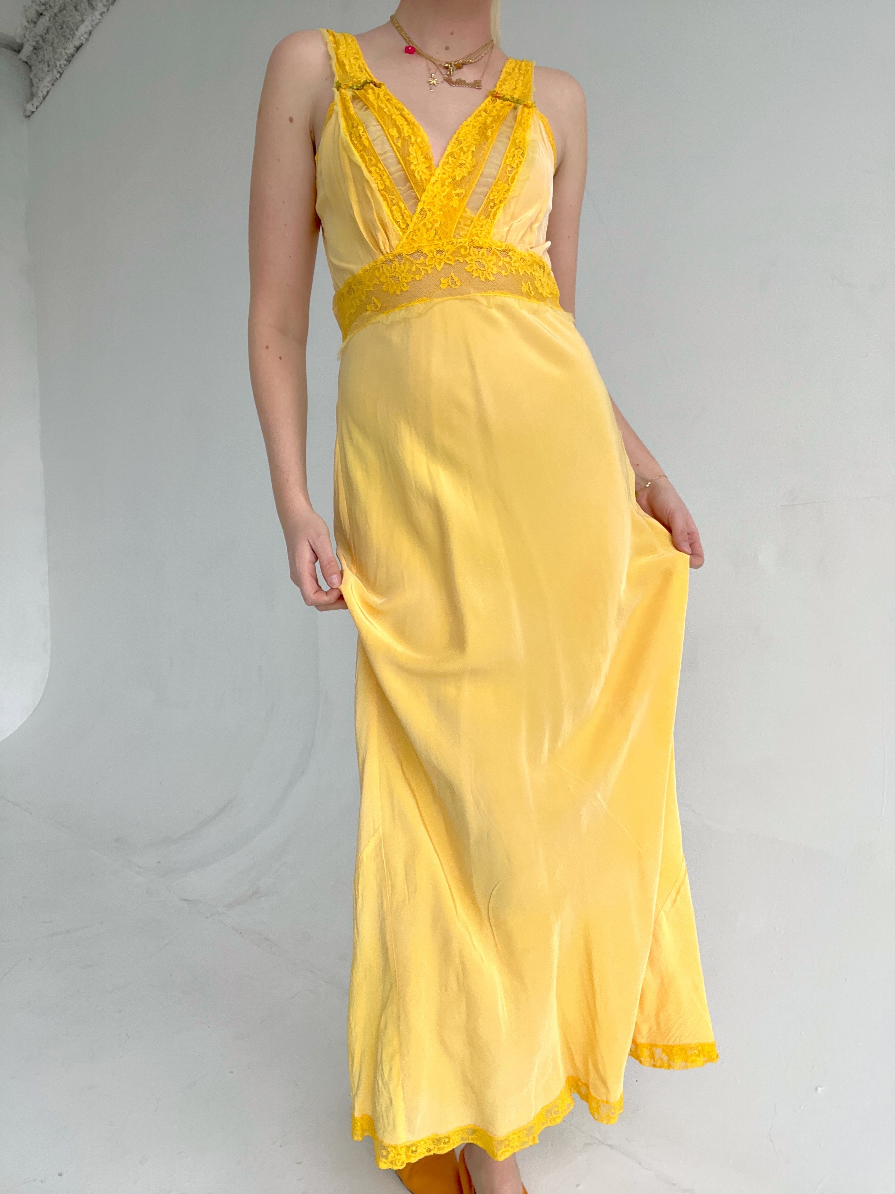 Hand Dyed Golden Yellow Slip with Tulle