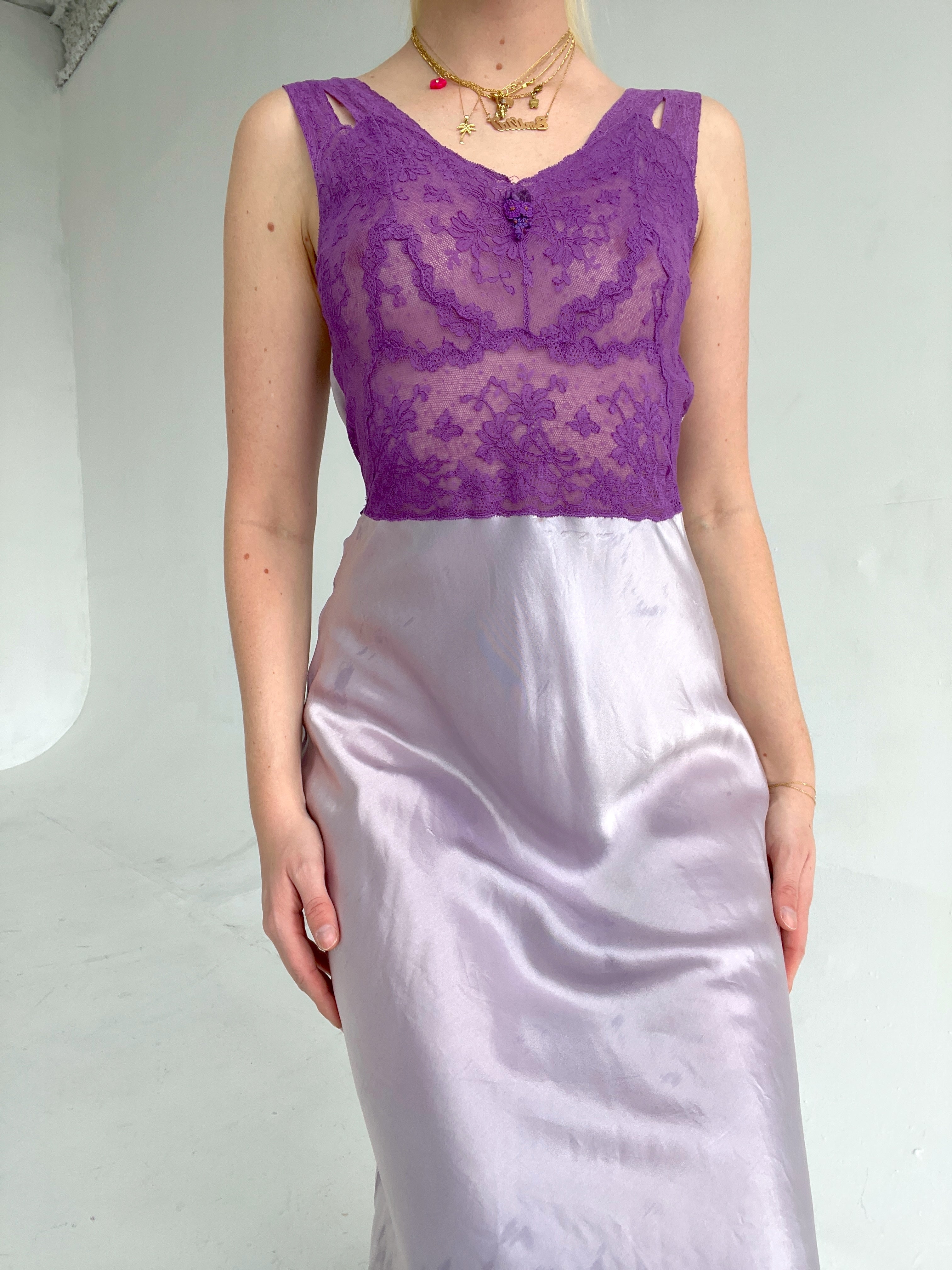 Hand Dyed Purple Slip with Lace Bust