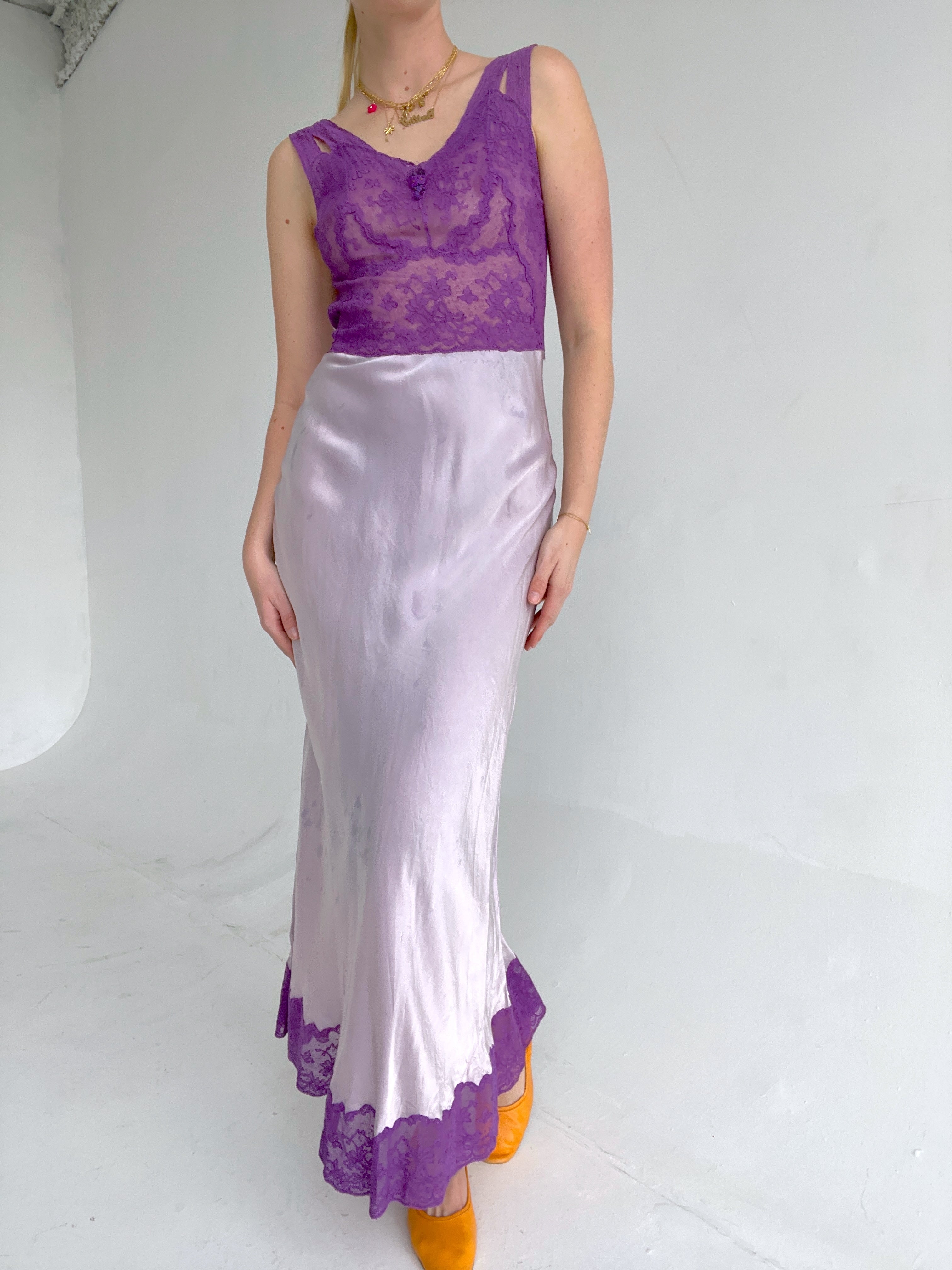 Hand Dyed Purple Slip with Lace Bust
