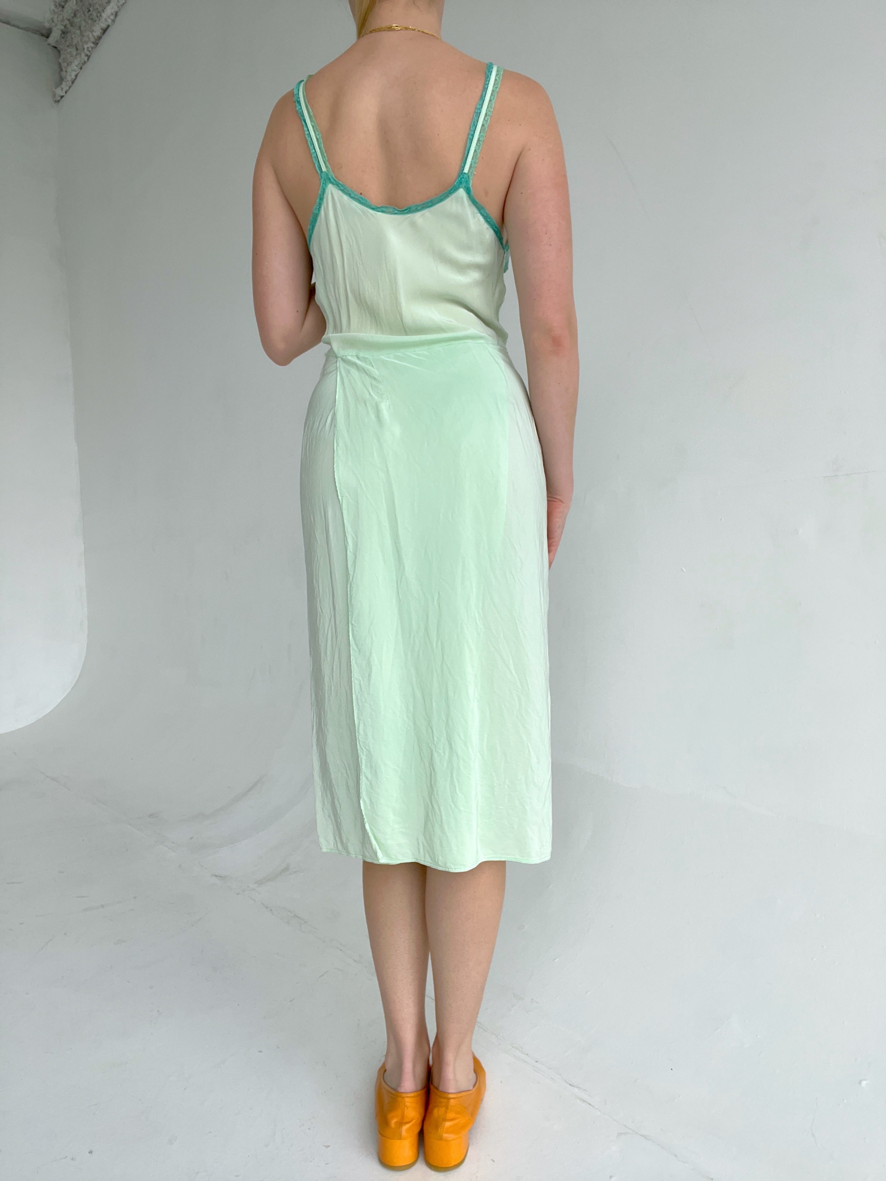 Hand Dyed Lagoon Green Slip with Tulle