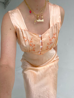 Hand Dyed Orange Satin Slip with Embroidery